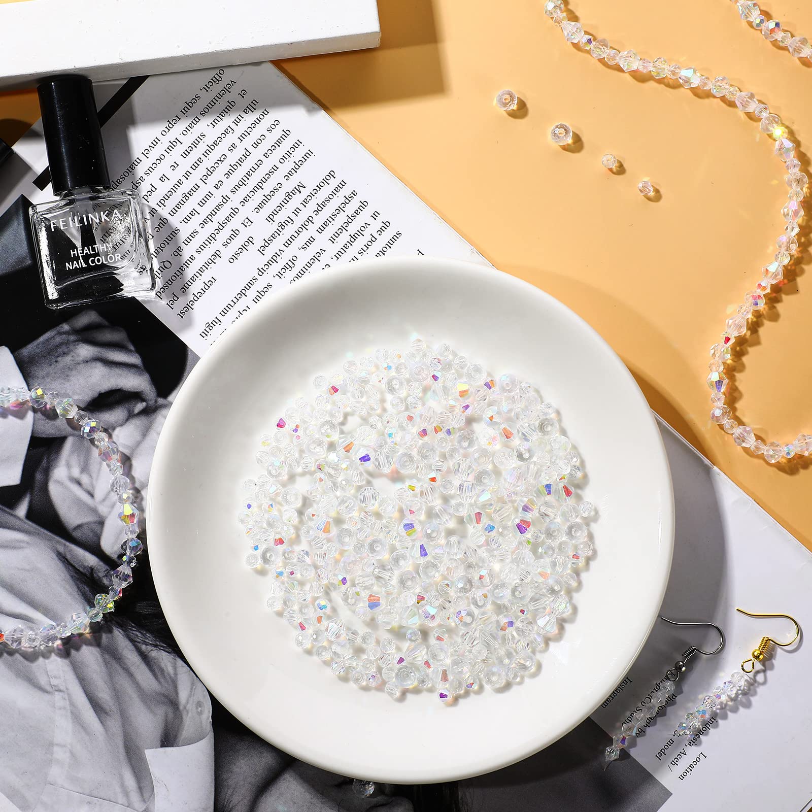 Sureio 1000 Pcs Crystal Beads for Jewelry Making Suncatcher Beads Faceted Bicone Loose Sparkly Briolette for Transparent Bracelets Necklace Earring Pendants DIY Crafts Chimes - Image 5
