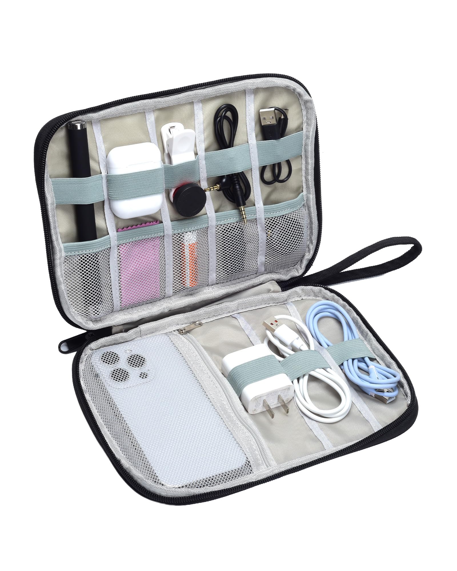 Travel Cable Organizer Pouch Electronic Accessories Carry Case | Small Electronics Travel Organizer Tech Storage Bag for Cords, Chargers, Power Bank, SD Card, Phone, Earphone Black