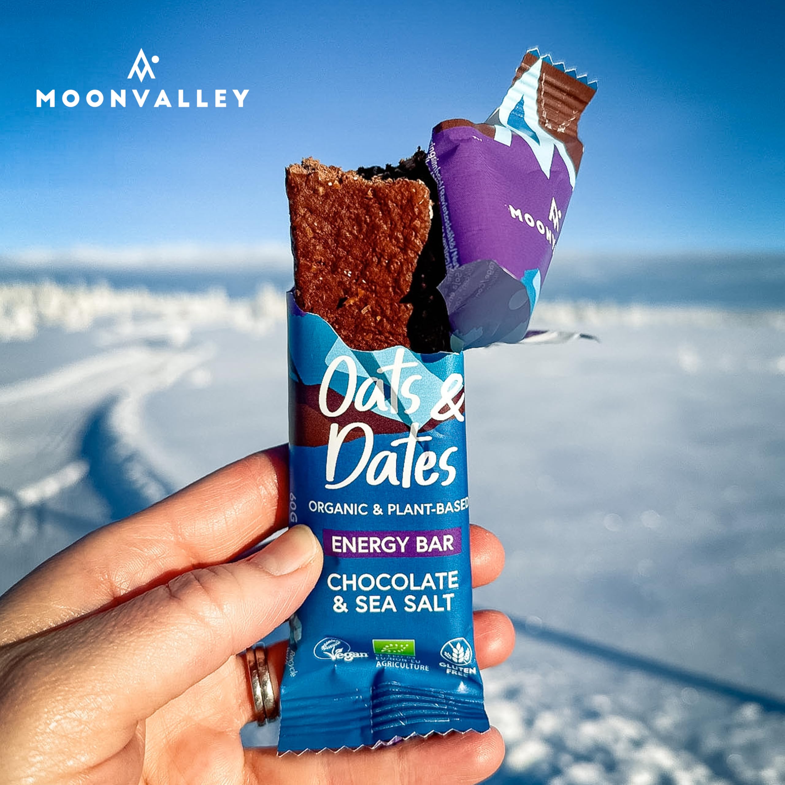 MOONVALLEY Barrette Energy al Cioccolato & Sale Marino – a base di Avena & Datteri - Vegan, Bio, Senza Glutine, Senza Zuccheri Aggiunti – Confezione da 12 Barrette da 50g