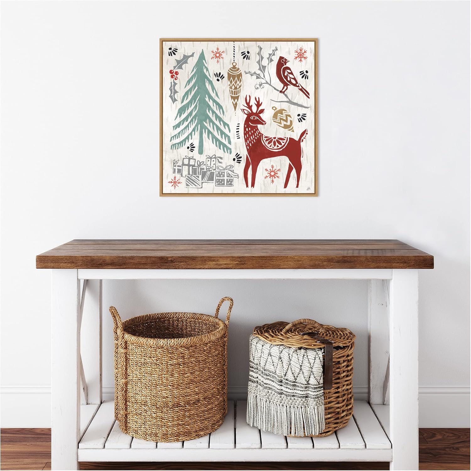 Festive Christmas Canvas Print with Maple Frame, 22" x 22"