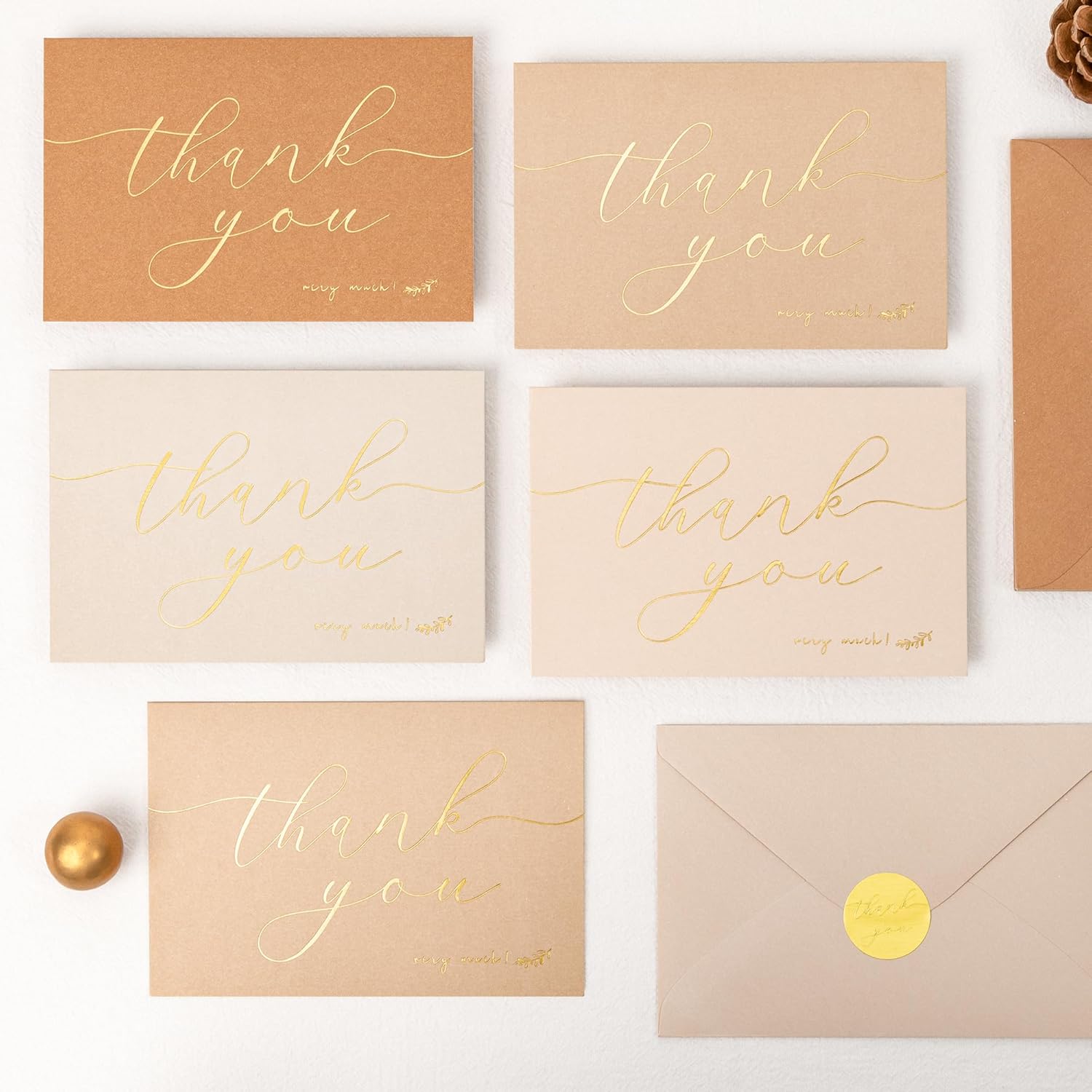 Crisky 50 Pcs Neutral Thank You Cards With 50 Envelopes & 50 Stickers Simple, Chic, Elegant Greeting Cards Perfect for: Wedding/Business/Birthday/Graduation etc. 4 x 6 inches 50 Pack - Image 4