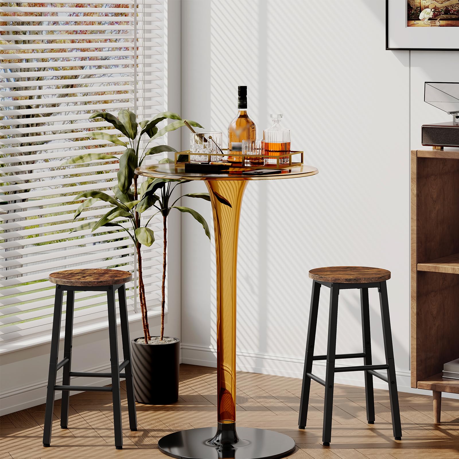 HOOBRO Lot de 2 Tabourets de Bar, Tabouret de Petit-déjeuner, Chaises Hautes, pour Salle à Manger, Cuisine, Bar, Robuste et Stable, Style Industriel, Marron Rustique, Noir, EBF07BY01