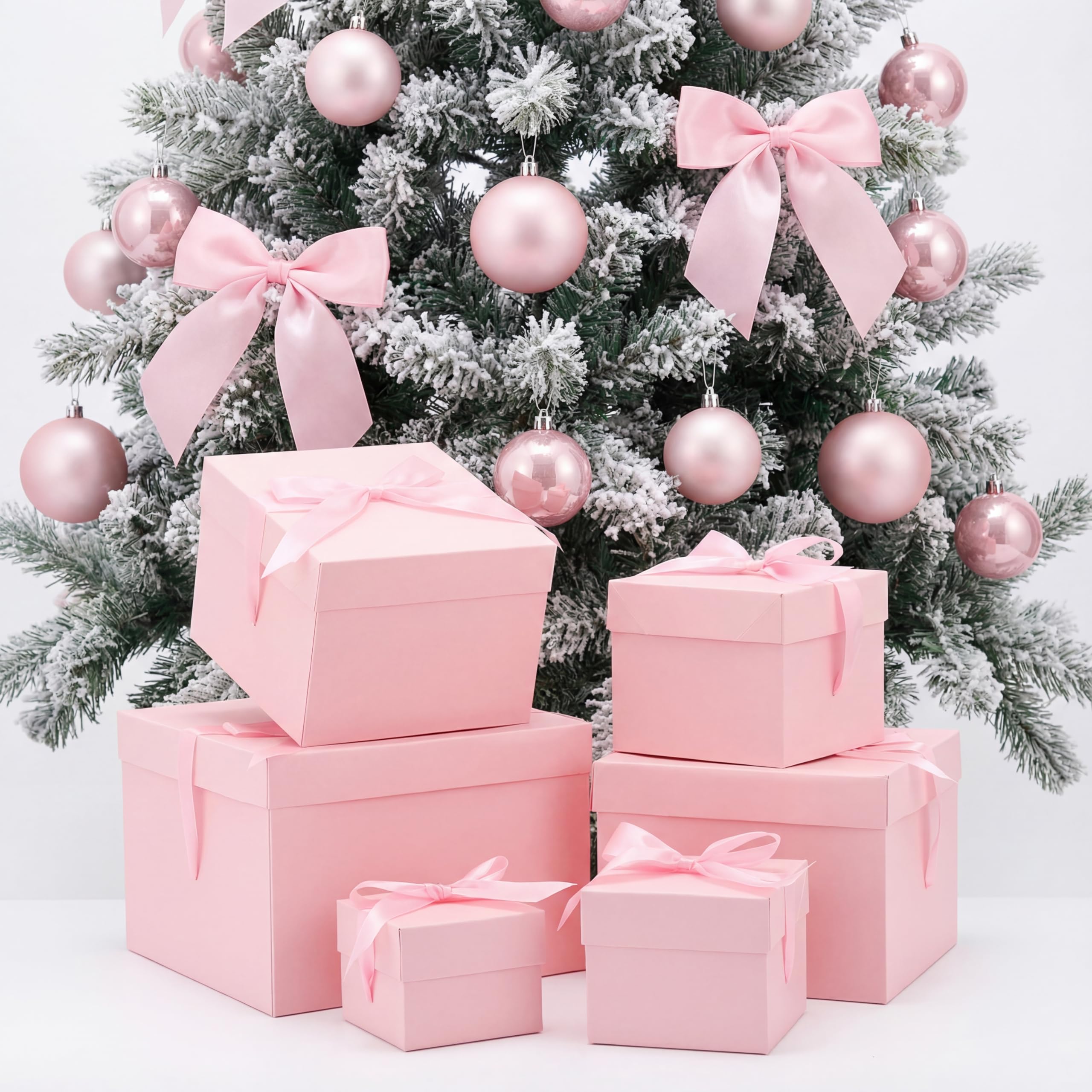 Cholemy 6 Pcs Nesting Gift Boxes with Lid Square Nesting Gift Boxes for Presents Packaging with Ribbon Easter Anniversaries Bridal Shower Birthday Wedding Party Favor(Pink)