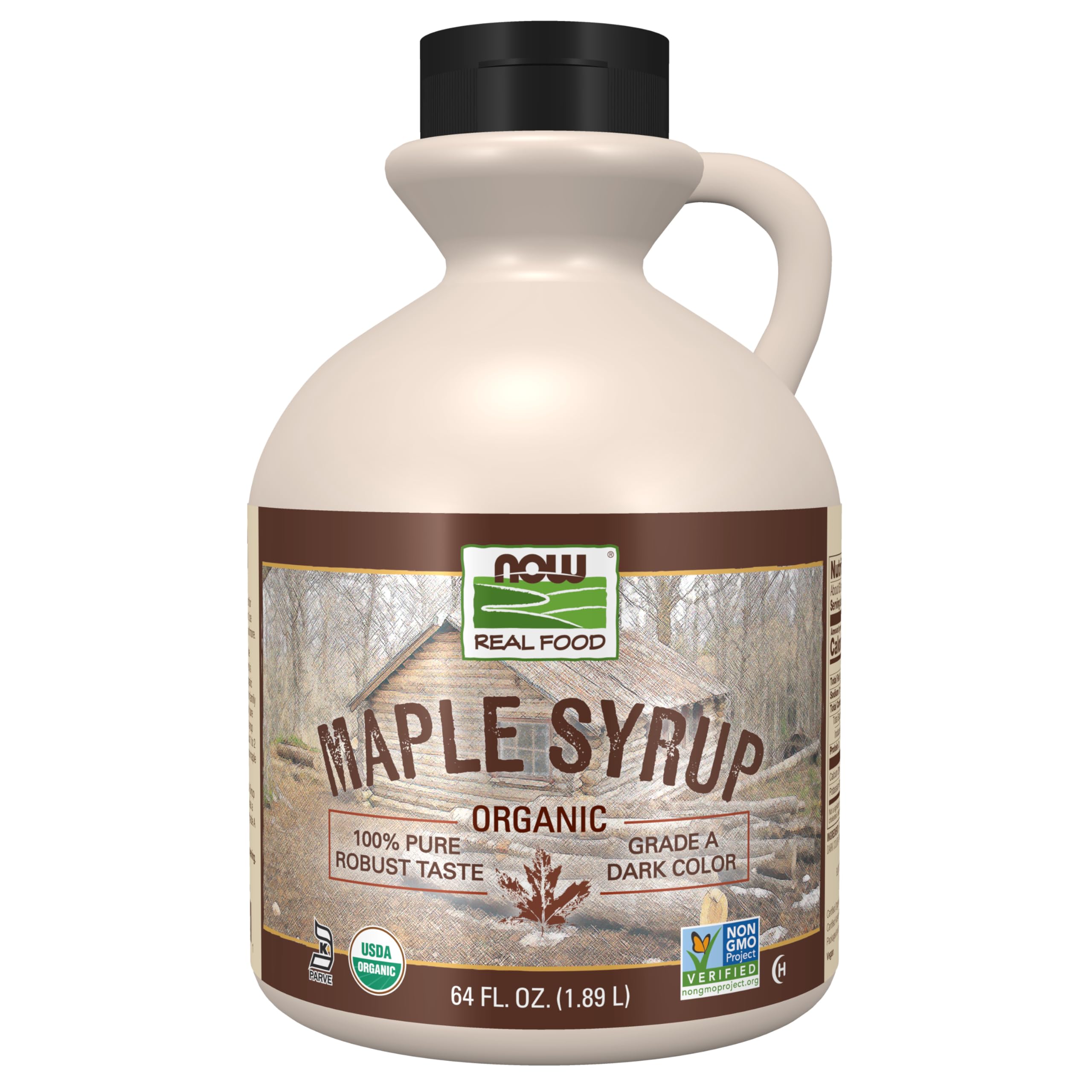 NOW Foods, Certified Organic Maple Syrup, Grade A Dark Color, Certified Non-GMO, Pure, Robust Taste, 64-Ounce