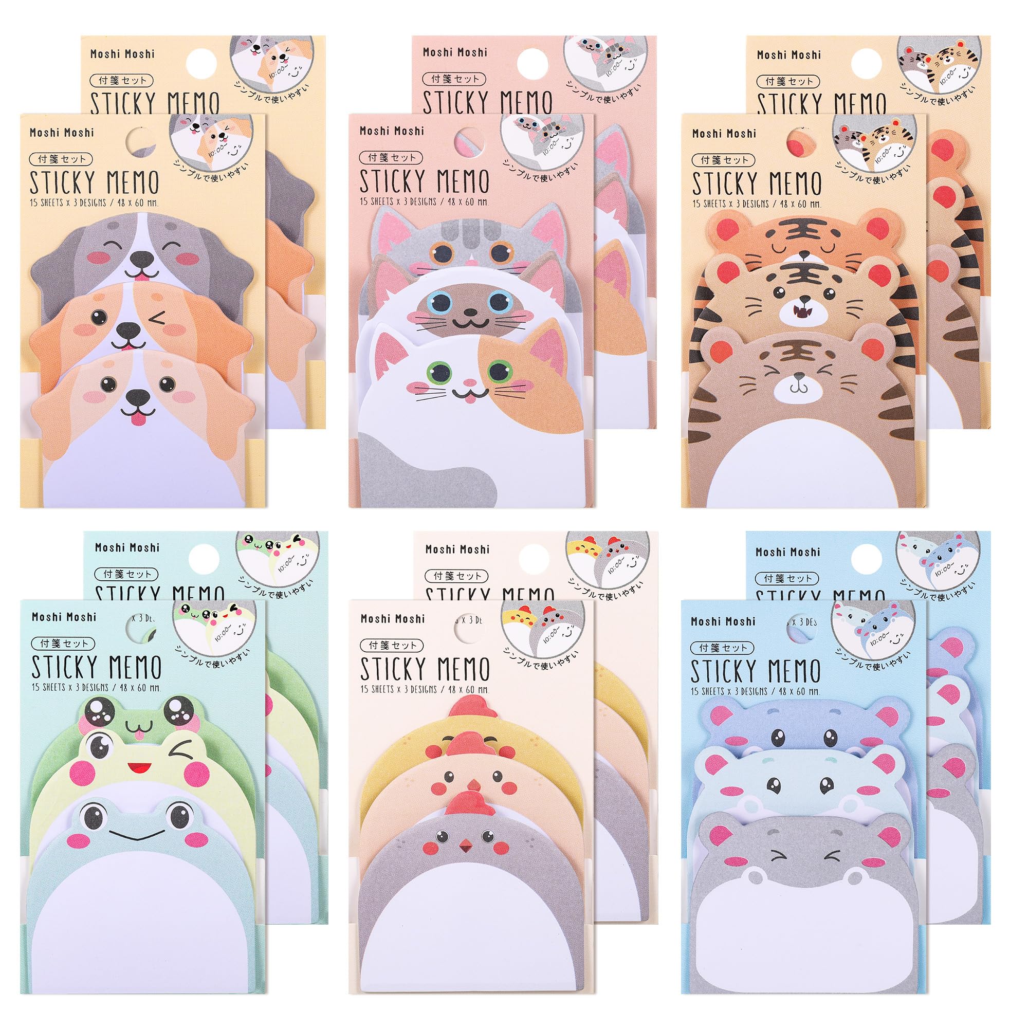 JIANTA 12 Pack Cute Sticky Notes, New Cartoon Animal Pattern Sticky Notes Markers Flags, Self-Stick Memo Pads for School Home Office, 540 Sheets — image 1
