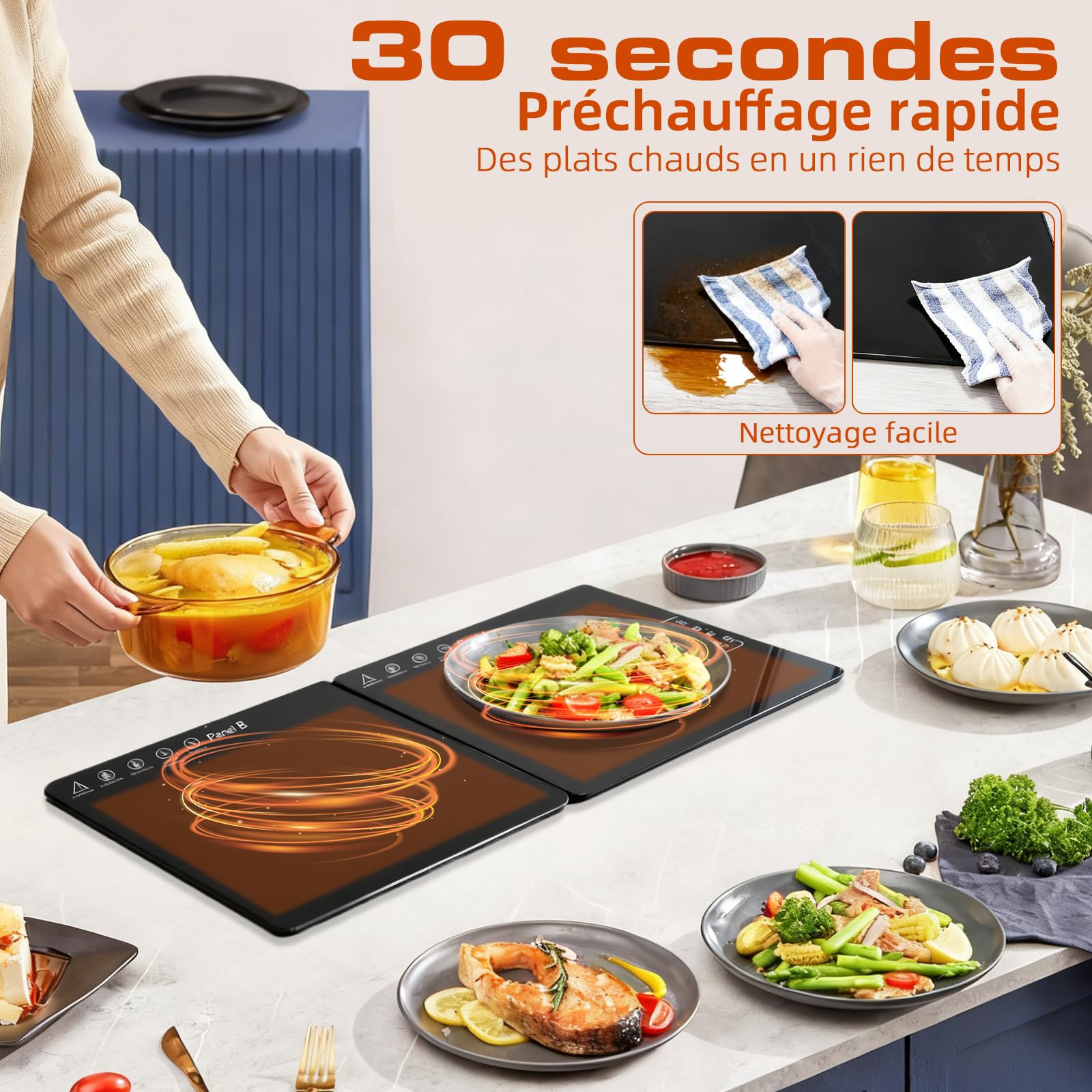 Chauffe Plat Électrique Pliable avec Réglage de la Température,Plaque Chauffante Électrique Multiusage pour Buffet,Banquet et Repas à la Maison