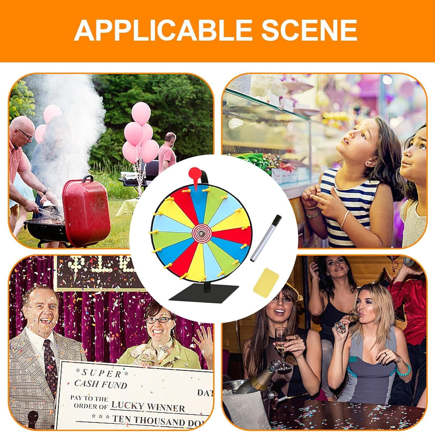 Prize Wheel, Wheel of Fortune Lottery Turntable Color 15 Slots Heavy Duty Tabletop Roulette Spinner Spinner Wheel for Prizes with Dry Eraser and Marker for Trade Show Carnival