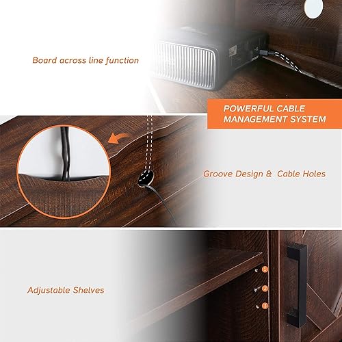 Miniatura 6 de WAMPAT Moderno soporte de TV de granja para televisores de hasta 65 pulgadas con puerta corrediza de granero, centro de entretenimiento de madera