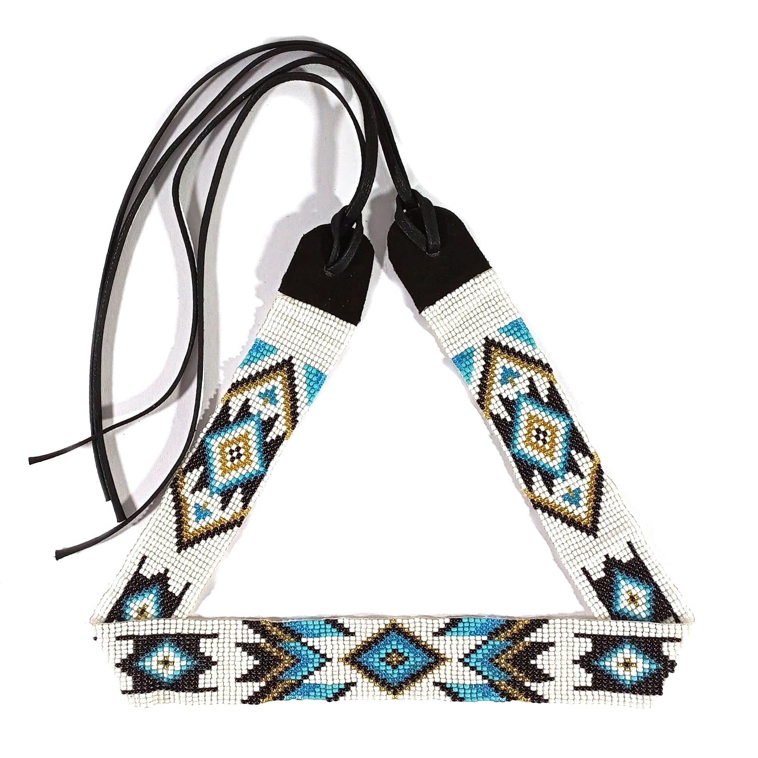 Beaded Hatband Native American Style Southwestern Cow Rode Handmade Head/Hat Band Collection [ ] (White,turquoise)