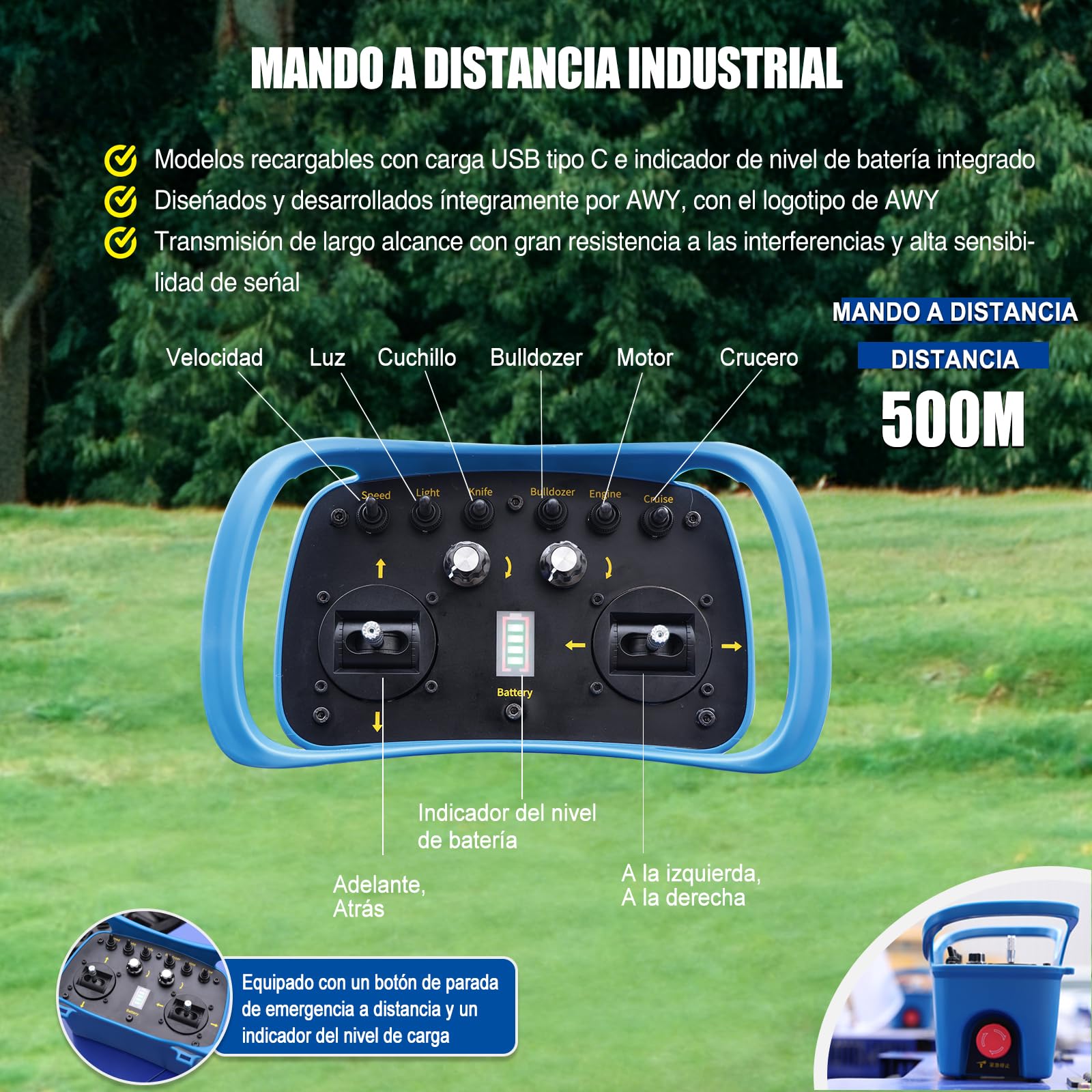Cortacésped con control remoto, cortacésped de oruga híbrido de aceite y electricidad, altura de corte de 2,8-15 cm, cortacésped profesional para paisajes y fincas para césped de pendiente