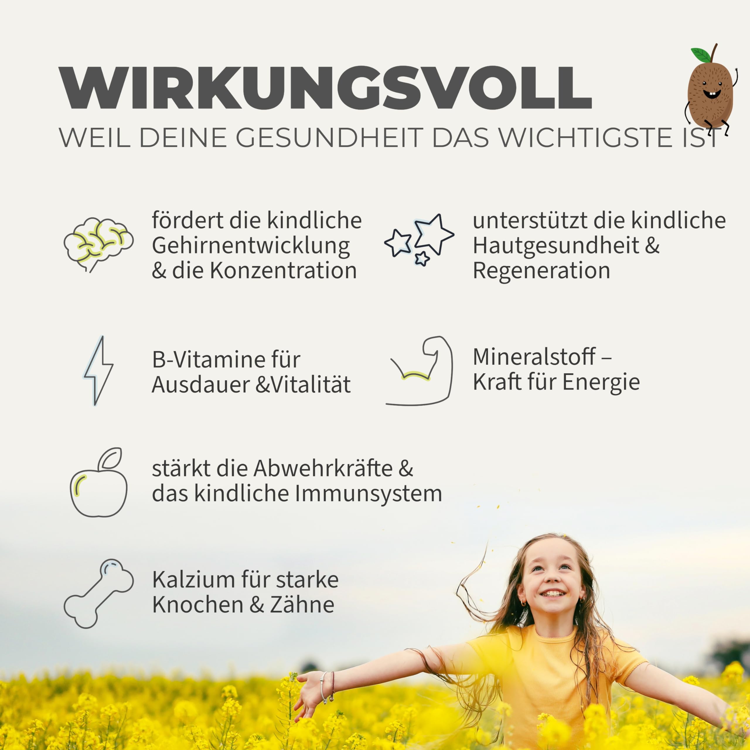 natural aid Daily Vegan For Kids Multivitamin Kinder Komplex - Vitamine & Omega 3 mit Vitamin D3 K2 B12 B6 A C E + Mineralien - Vegan, Ohne Zucker, 120 Kapseln, 4 Monate Vorrat