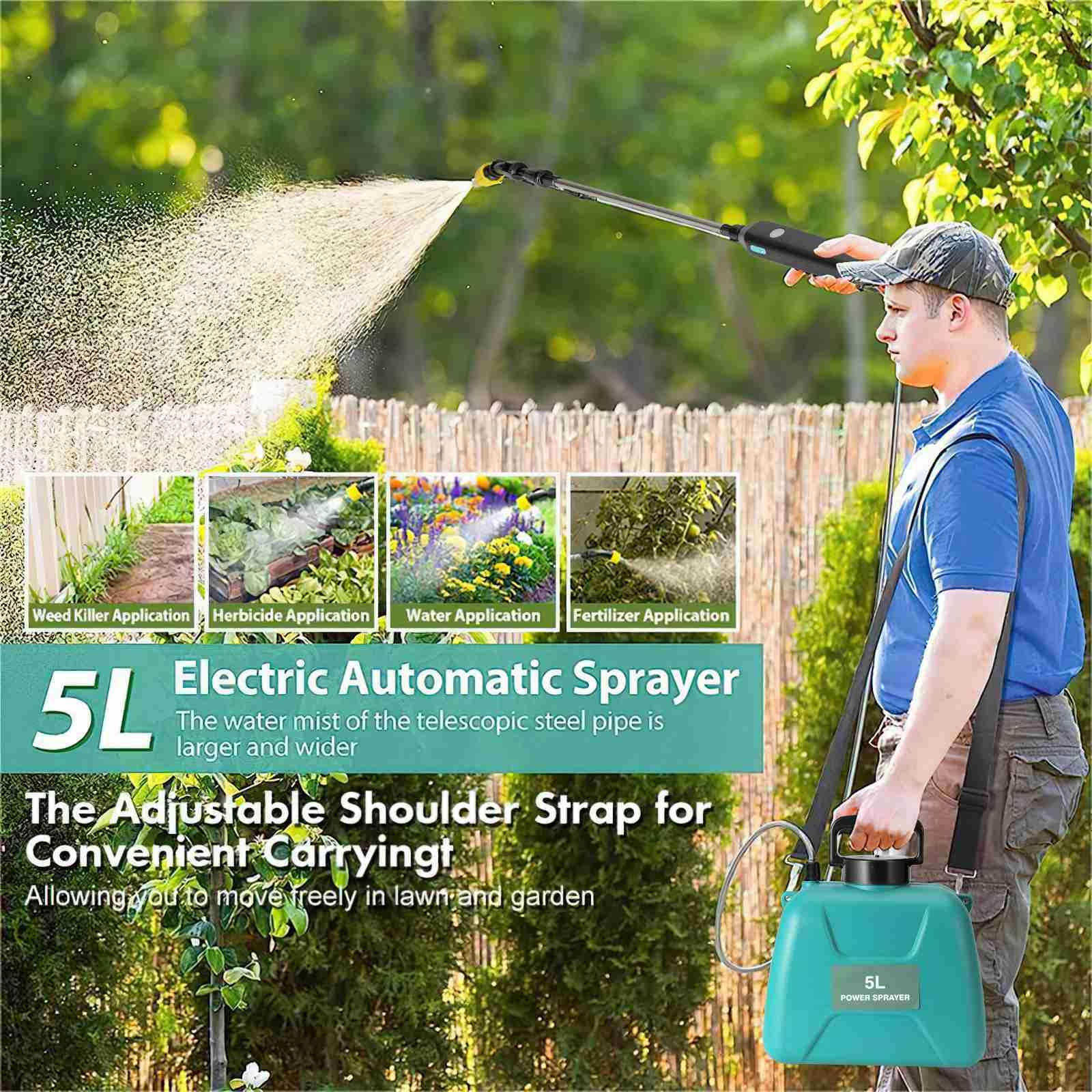 Pulvérisateur électrique 5L, Pistolet pulvérisateur télescopique Rechargeable avec 2 Buses, Capuchon à Large Bouche, Batterie 2400 mAh pour Le Nettoyage par pulvérisation des Plantes de Jardin (5 L)