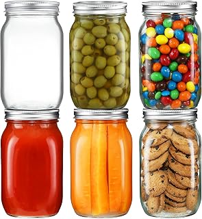 YEBODA 6 Pack 32oz Wide Mouth Mason Jars with Airtight Lids - Glass Canning Jars for Jam, Honey, Meal Prep, Salad, Overnight Oats