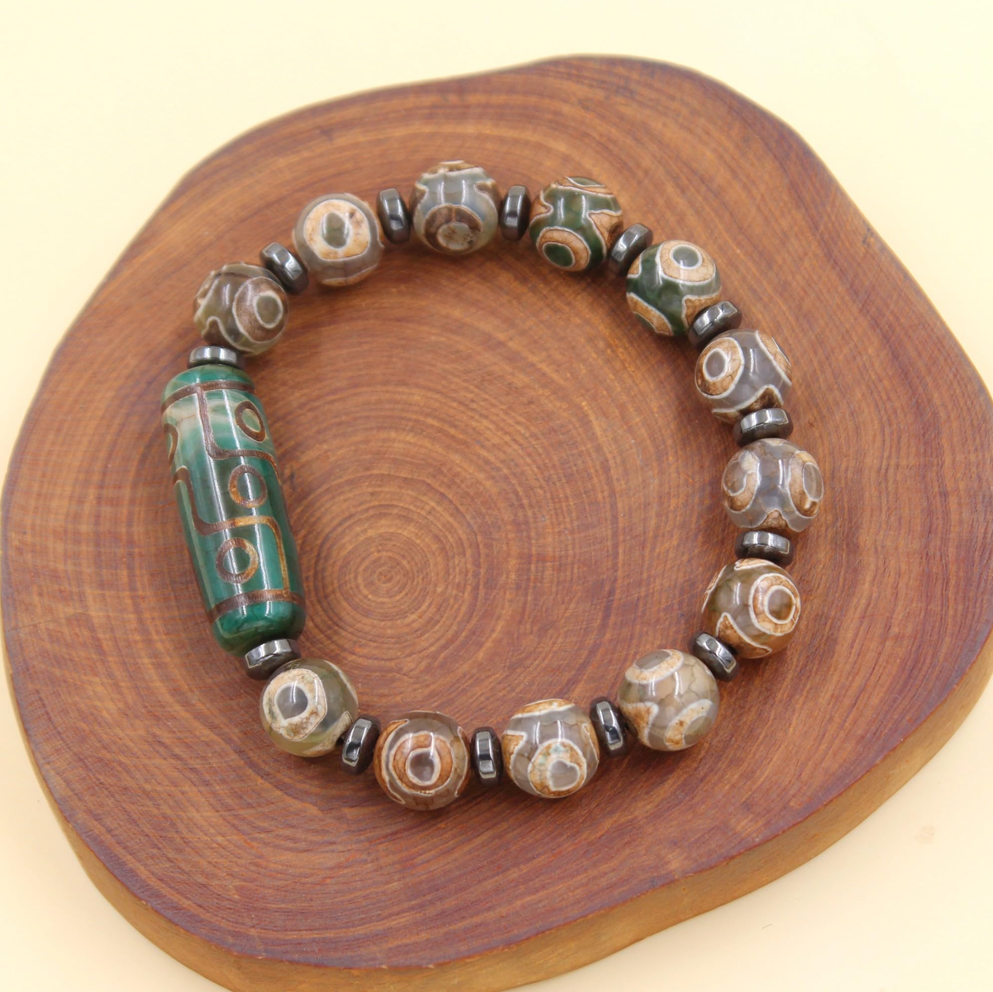 Feng Shui， Pulsera tibetana de Cuentas Dzi, Amuleto de meditación Budista Feng Shui, Pulseras con Cuentas Dzi de Nueve Ojos, joyería de Buena Suerte para Mujeres y Hombres YA5102