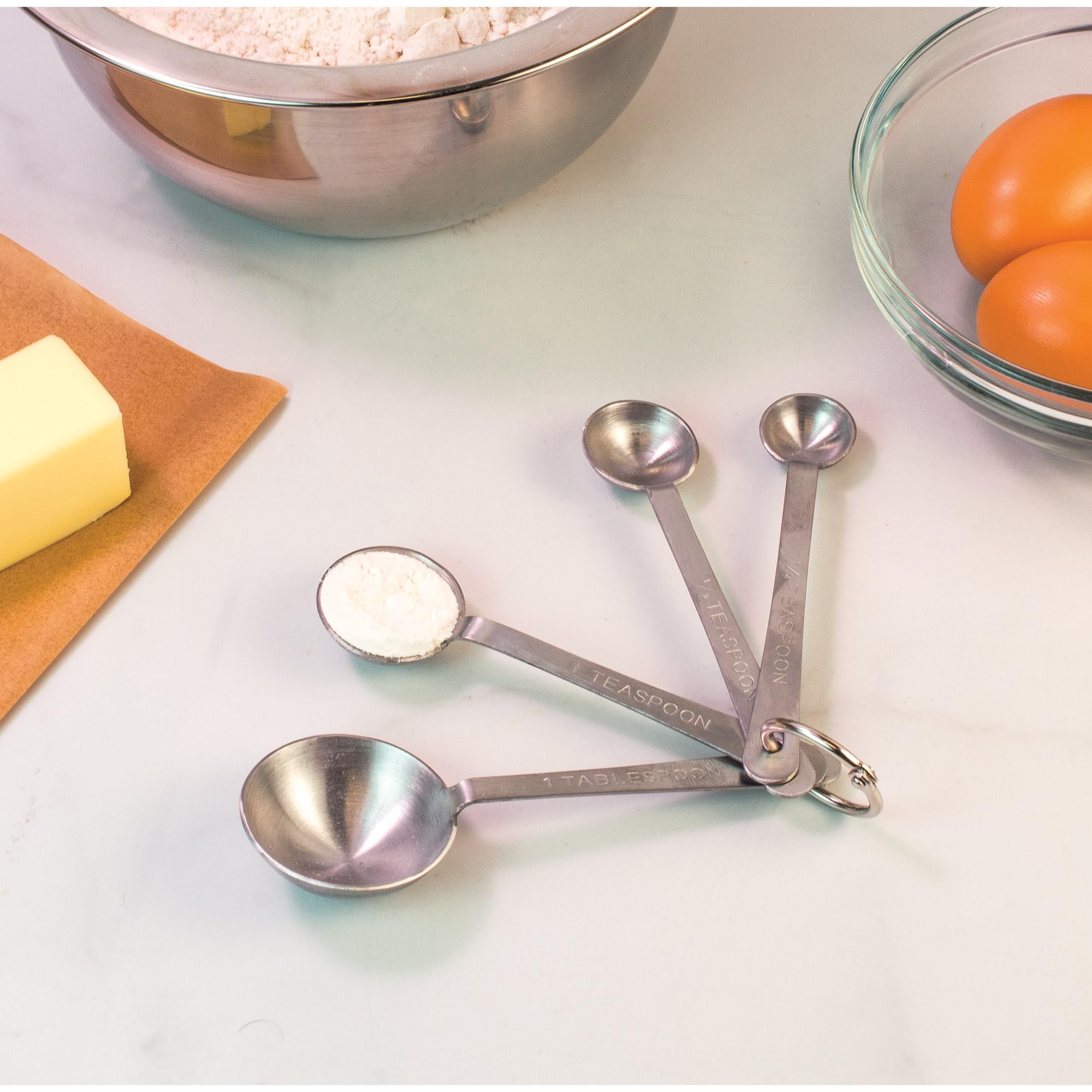 HIC Juego de cucharas medidoras de acero inoxidable Juego de 4 cucharas medidas. - plata