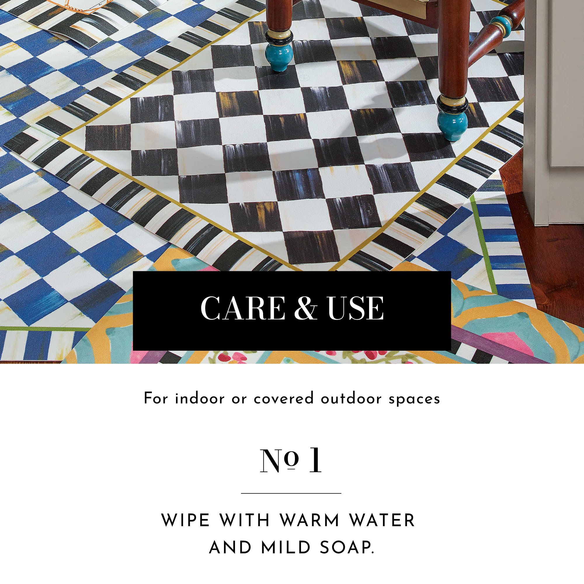 Amazon | MacKenzie-Childs コートチェック&剥がした白黒フロアマット