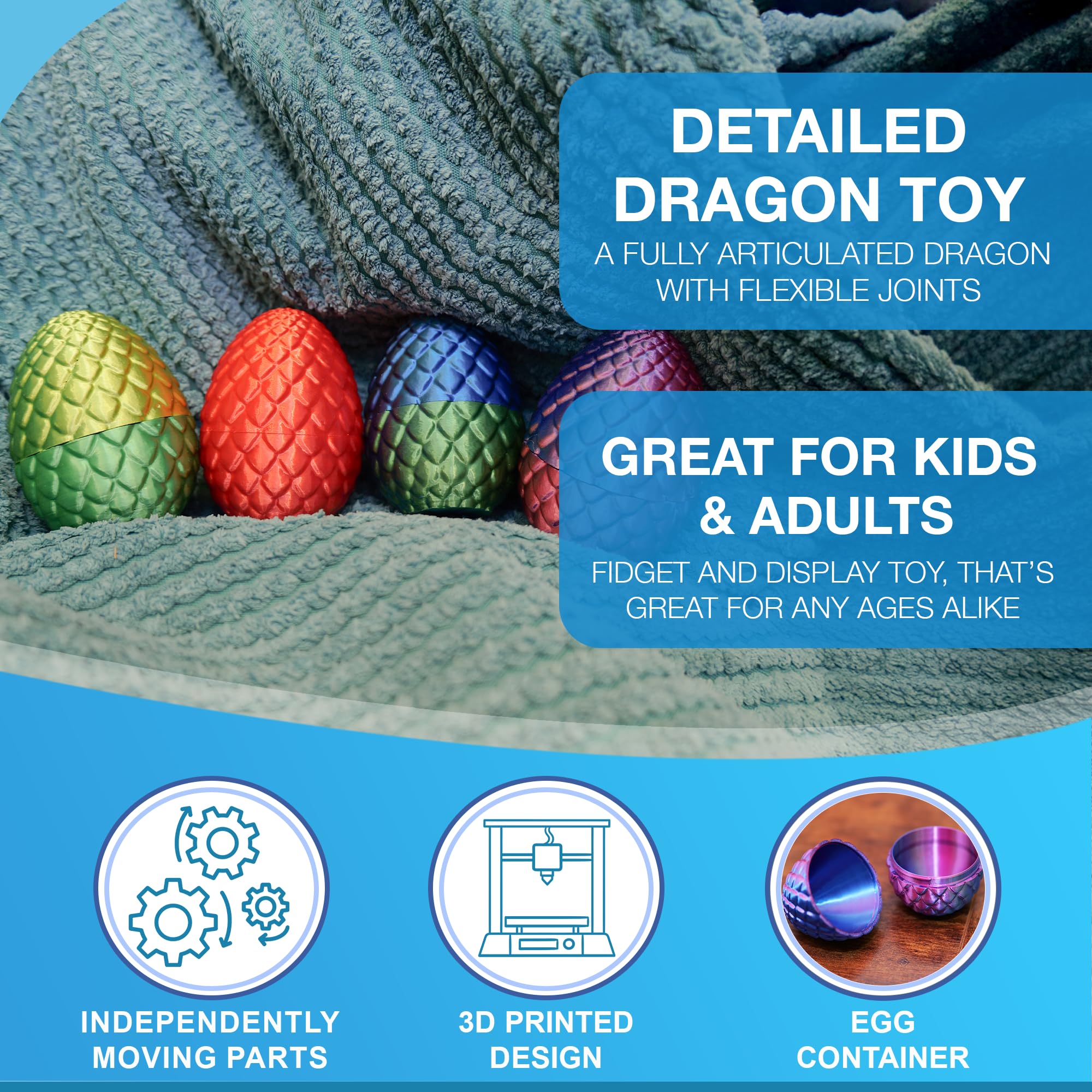 3D Printed Dragon Egg 8.5cm With Dragon Inside, Twistable Egg, Flexible Joints, Mystery Articulated Crystal, Fidget Toys - Image 3