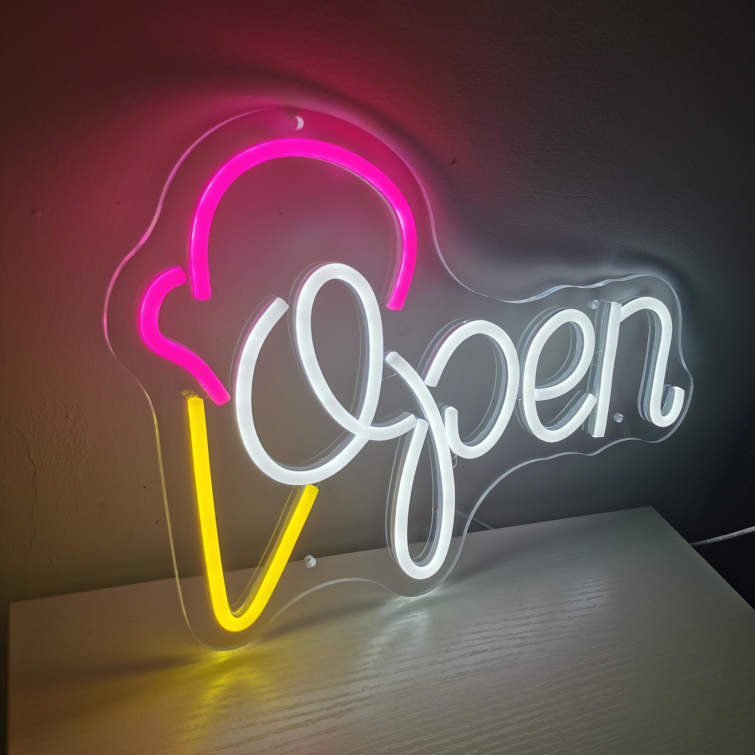 White Neon Sign for Ice Cream Store, Home Bar Decor - USB Operated