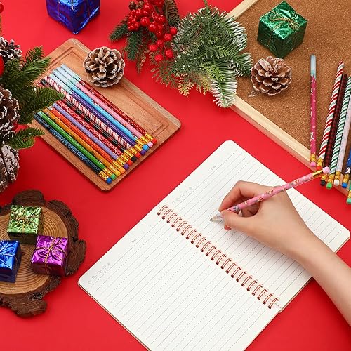 Miniatura 5 de 100 lápices de regalo a granel, recuerdos de papelería de vacaciones de invierno para niños, 20 estilos, lápices de madera 2B con borradores para
