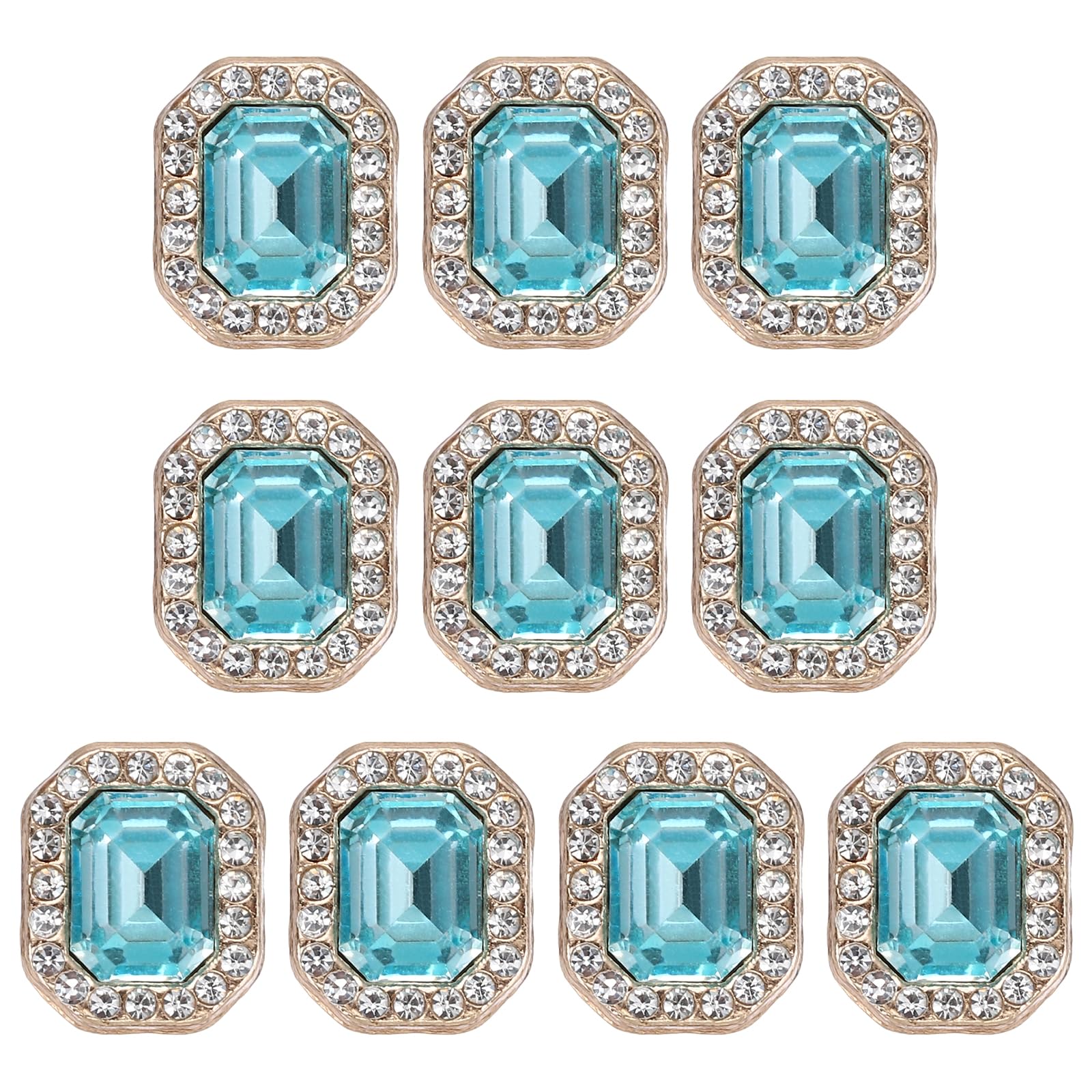 PATIKIL 10pcs Rhinestone Buttons for Clothing, 0.5x0.4(12x10mm) Rectangle Crystal Buttons Diamond Flowers Embellishments Sew on Bulk for Crafts DIY Sewing Jewelry Making, Sky Blue
