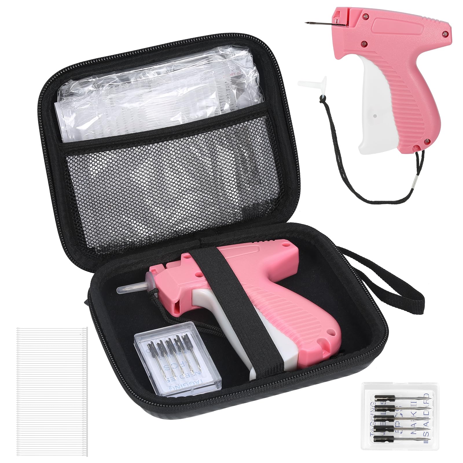 Tagging Gun for Clothing, Tag Attacher Gun Kit with 6 Needles, 1008pcs 2" Barbs Fasteners &amp; 1 Hard Carrying Storage Case for Clothes Labeler （ Pink)