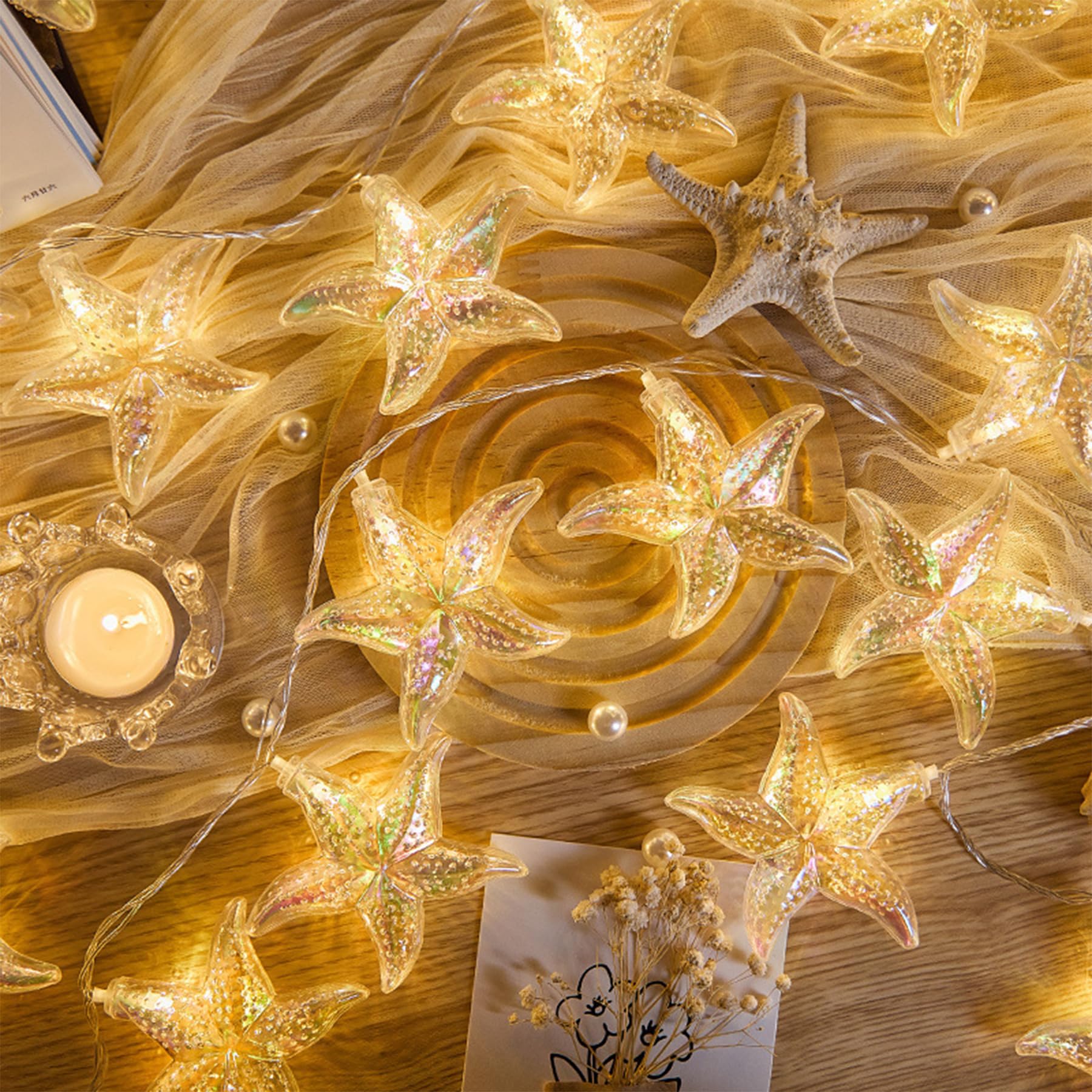 Lichterkette Meerestiere – 2 M, 20 LED, Muscheln & Seesterne Für Deko Indoor/outdoor