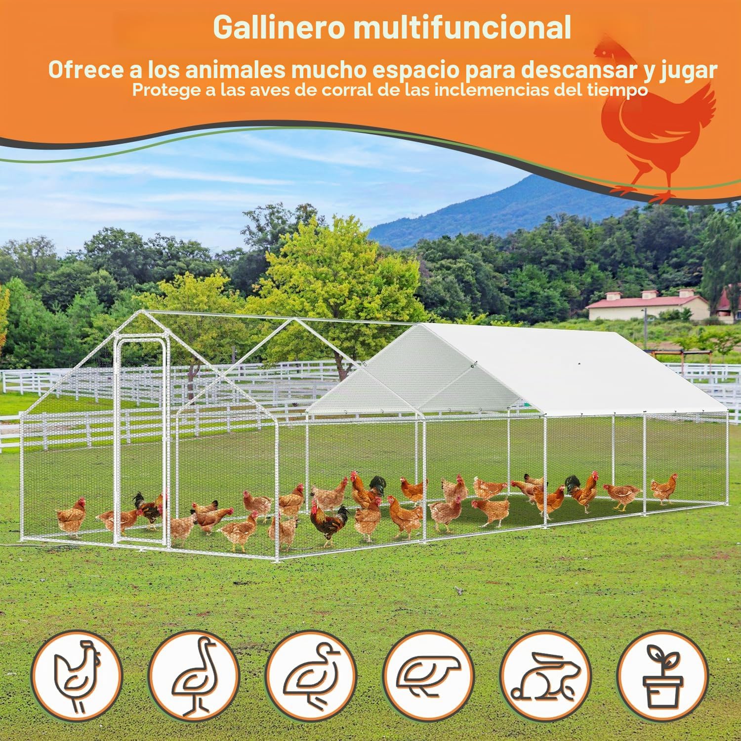 Herrselsam - Jaula para gallinas, jaulas para animales pequeños, XXL gallinero con cercado al aire libre con cerradura de seguridad y lona impermeable de PE, ideal para gallinas y otros animales