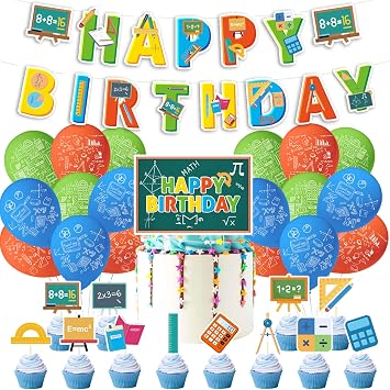 Math Party Decorations Math Birthday Party Supplies Includes Math Birthday Banner, Cake Topper, Cupcake Toppers, Balloons for Math Classroom Party Math Party