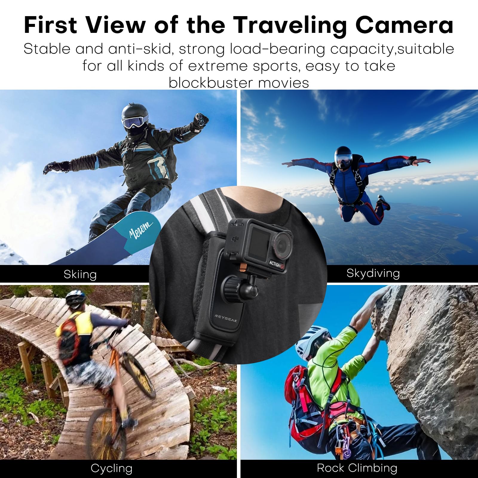 REYGEAK Sangle d'épaule pour DJI Osmo Action 5 Pro/Action 4/Action 3, avec épaulière réglable, système de Fixation de Sangle