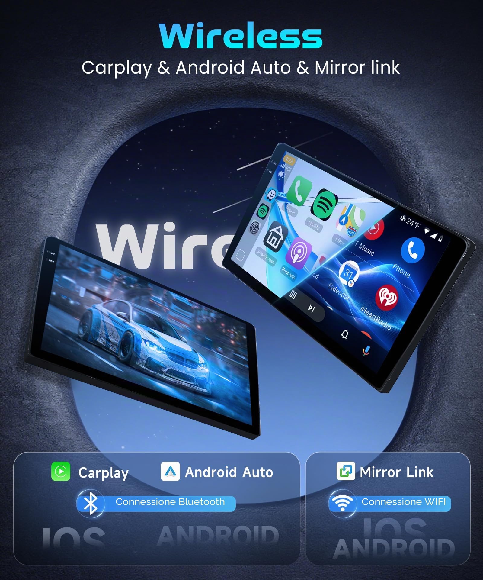 Rimoody 4G+128G Android Autoradio per Ford Ka 2008-2014 9" Schermo IN-CELL HD Touchscreen Radio Auto Carplay Android Auto Senza Fili FM/RDS/EQ WiFi Navi GPS Bluetooth Comandi al Volante Retrocamera