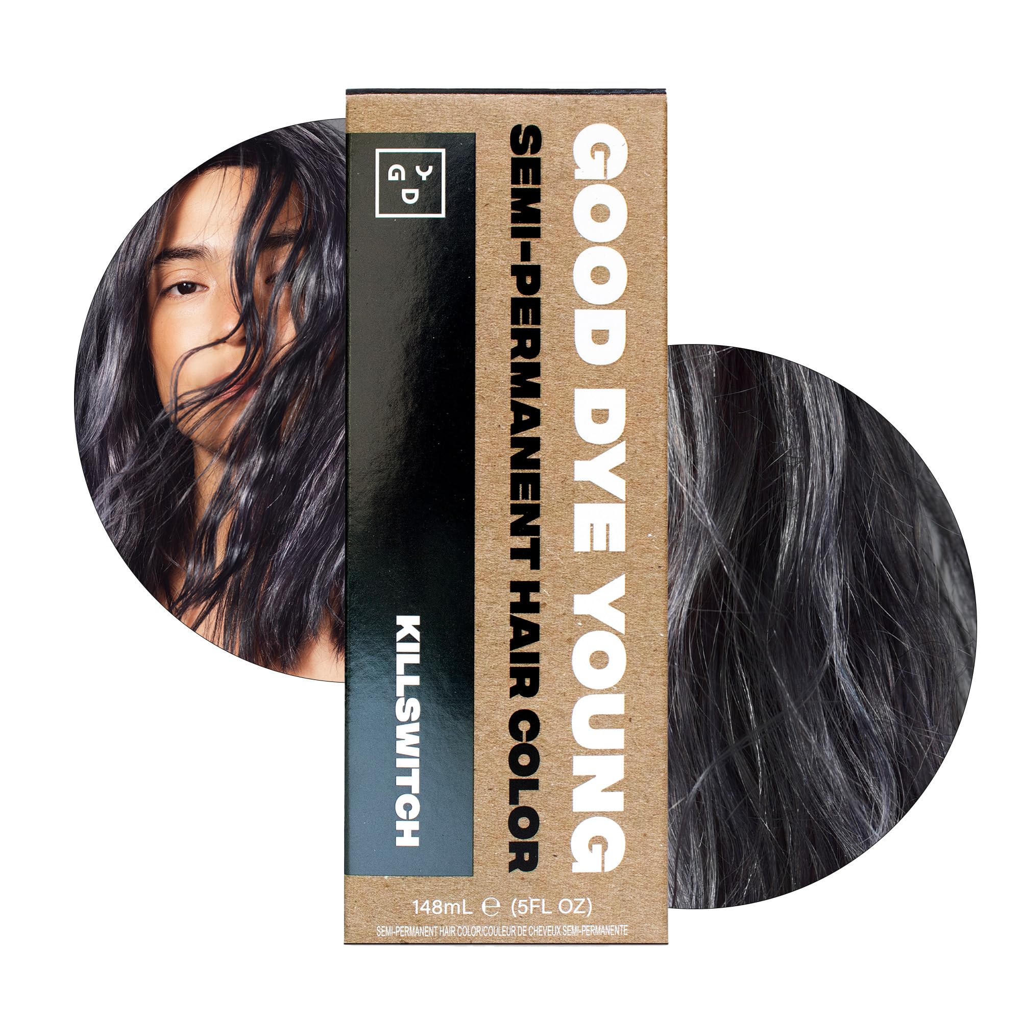 Semi Permanent Hair Dye in Killswitch, Gray - UV Protective Temporary Hair Color, Conditioning, PPD free, Vegan, Cruelty-Free, Lasts 15-24+ Washes