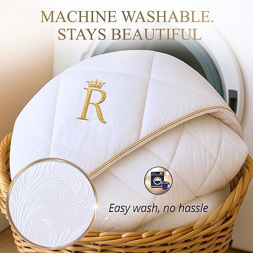 Miniatura 5 de Royal Therapy Edredón de tamaño matrimonial, edredón alternativo de plumón, blanco, relleno de edredón, ropa de cama blanca tamaño matrimonial de