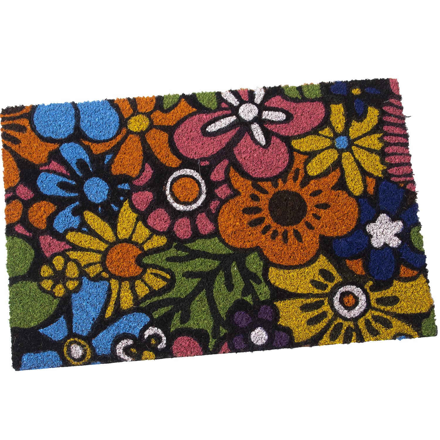 Paillasson fibre de coco fleurs multicolores 40x60x2cm de qualité supérieure