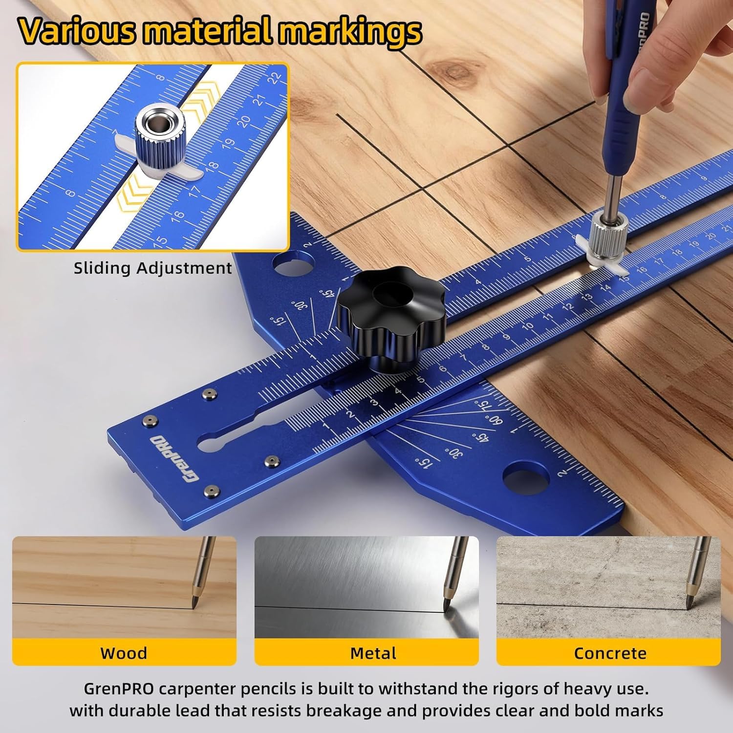 GRENPRO Speed Combination T-Square Woodworking Carpenter Angle Finder Ruler — Amazon image 4