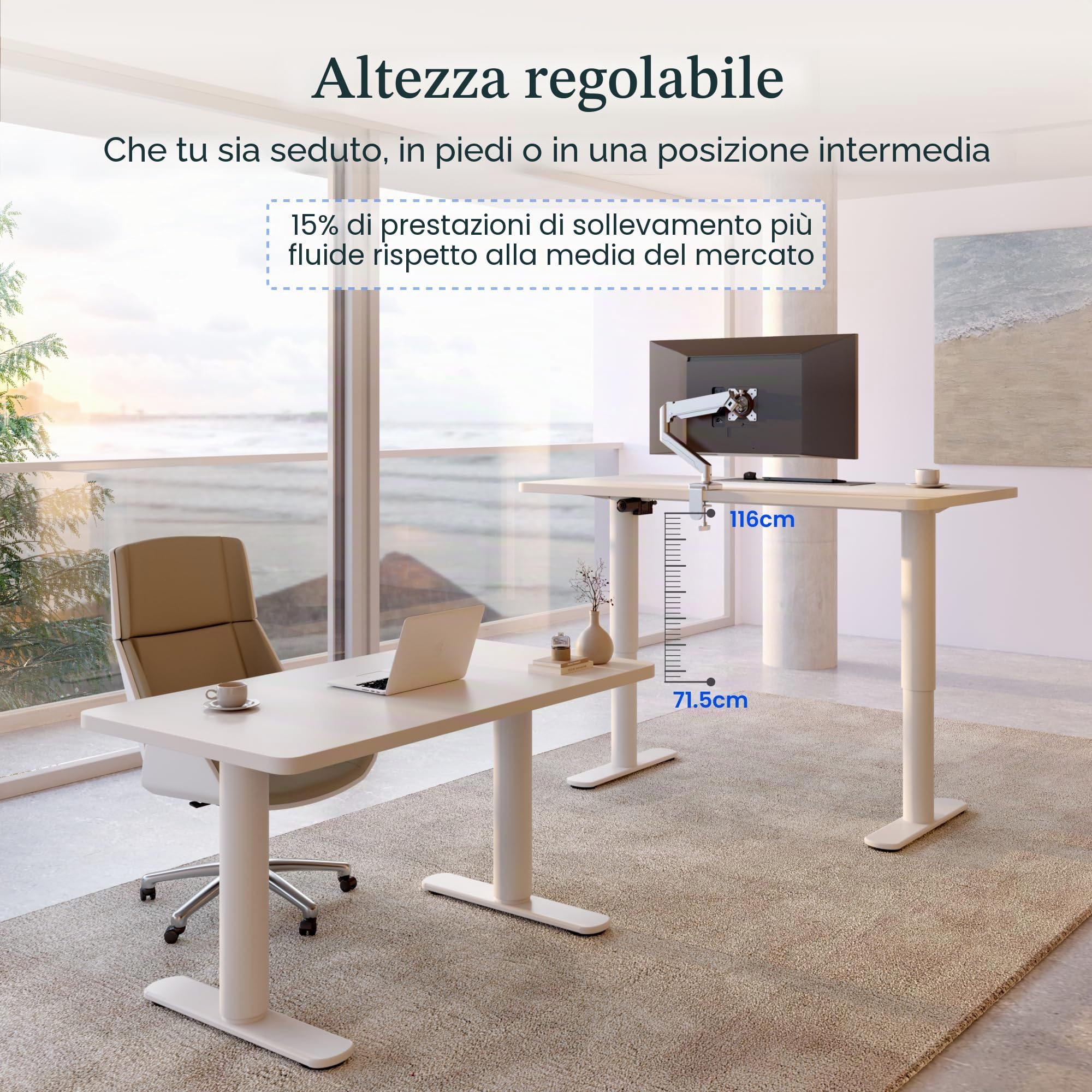 FLEXISPOT Scrivania regolabile in altezza (gambe rotonde) - Workdesk di design compatto 120 x 60 cm per ufficio domestico, piano di lavoro regolabile elettricamente con memoria e ascensore silenzioso