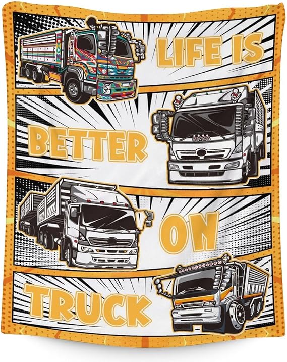 Truck Blanket Gifts - 30x40 Inches Funny Throw Blanket for Boys & Kids - Black Soft Fuzzy Car Blankets for Couch & Office