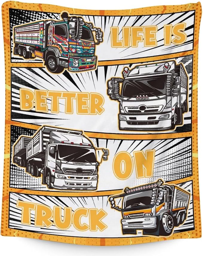 Truck Blanket Gifts - 30x40 Inches Funny Throw Blanket for Boys & Kids - Black Soft Fuzzy Car Blankets for Couch & Office