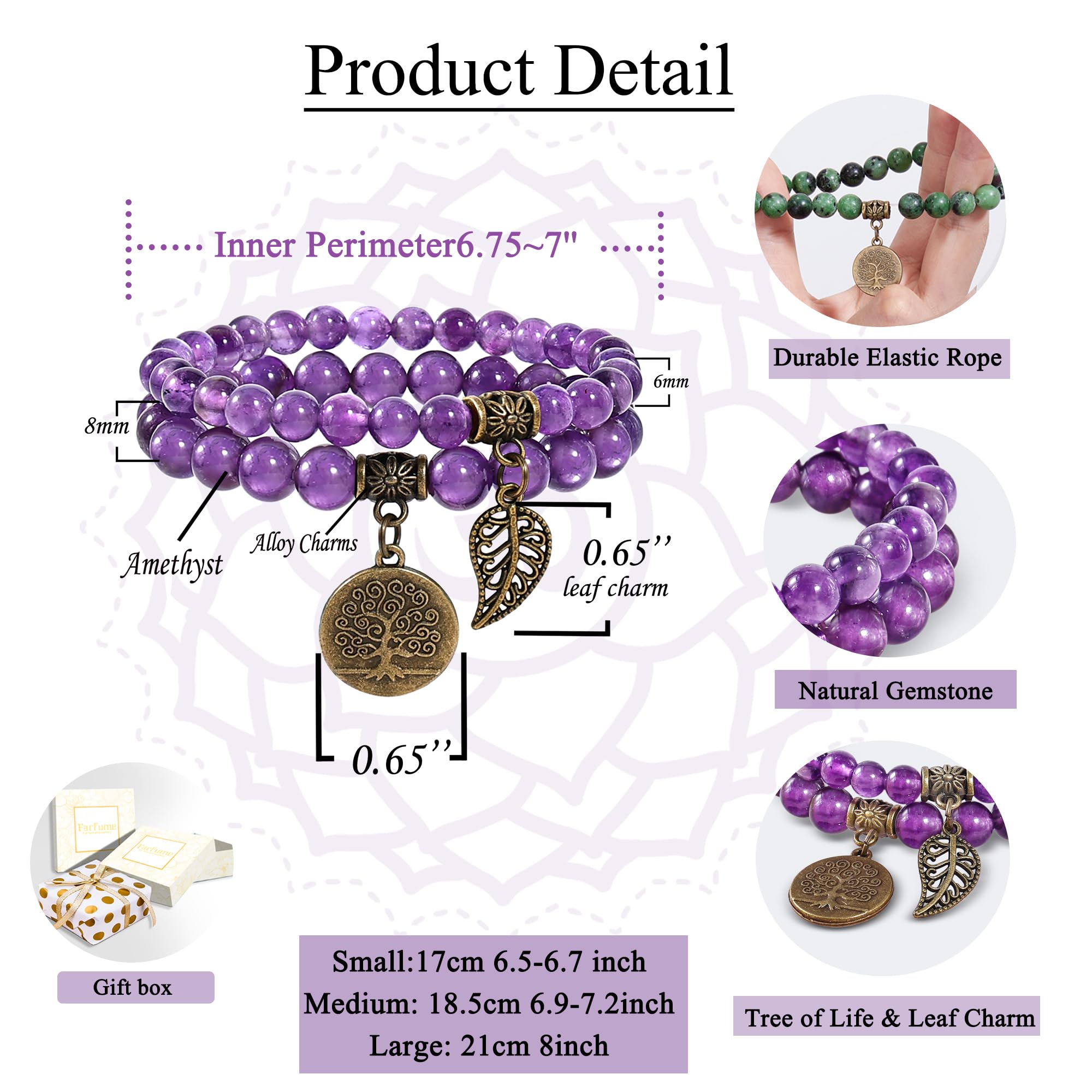 Farfume Braccialetti Chakra da donna - Bracciale con cristalli di pietre curative per donna Bracciale con pietre preziose naturali - Un set di braccialetti con doppia perla