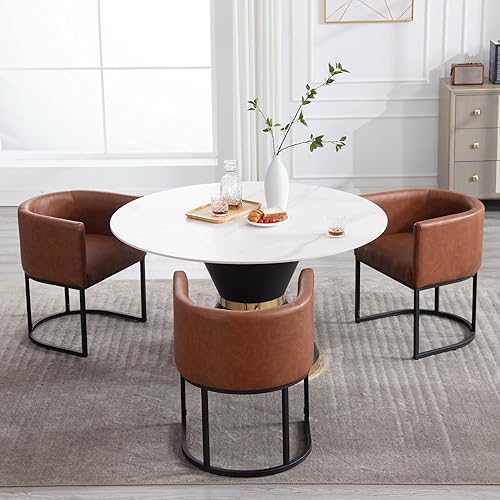 Miniatura 12 de Juego de 4 sillas de comedor de terciopelo modernas con brazos de barril y estructura de metal cromado, sillas tapizadas de cocina de 47 cm de