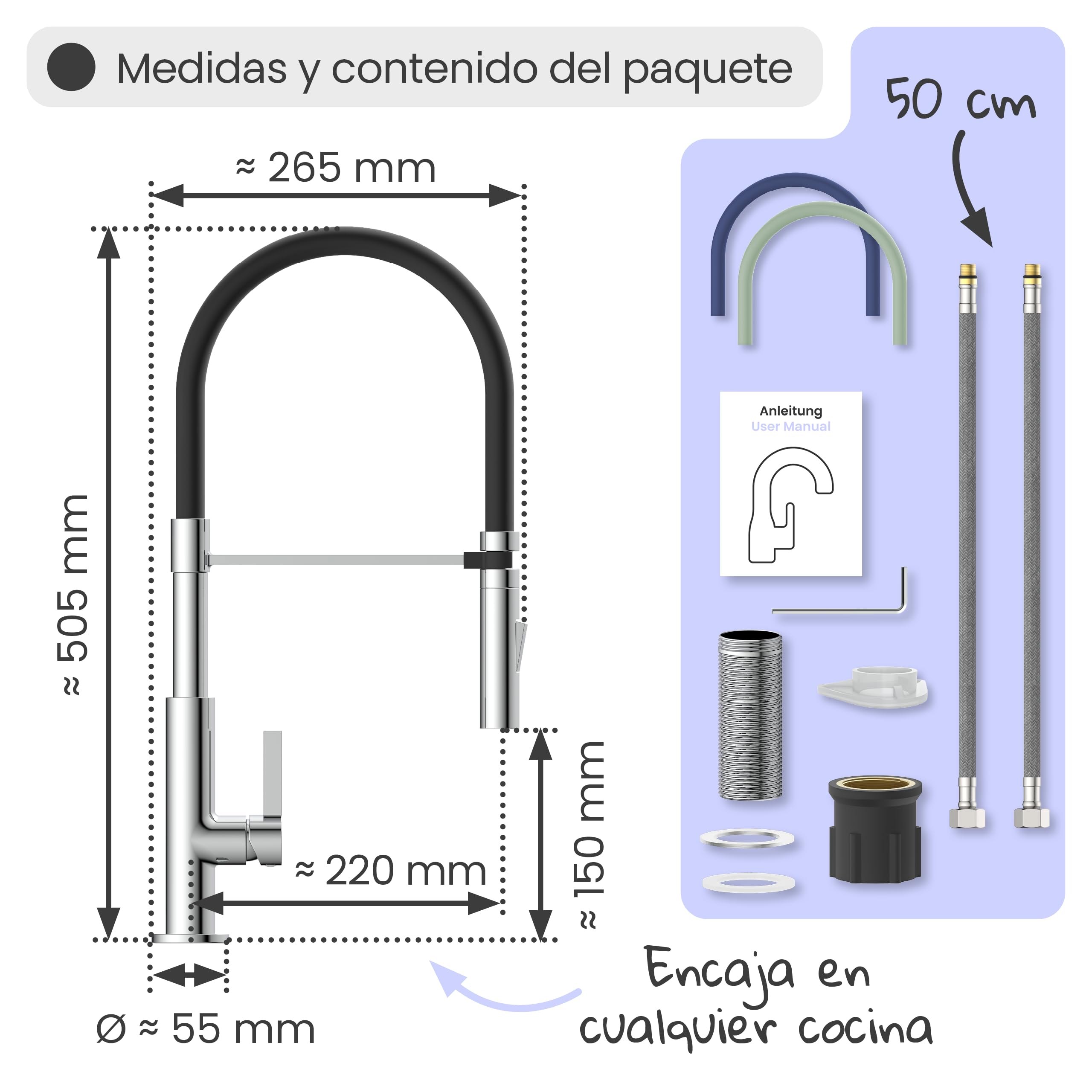 instmaier Nova | grifo de cocina | mezclador de fregadero con rociador de vajilla flexible | grifo mezclador para la cocina | grifo de cocina de movimiento libre