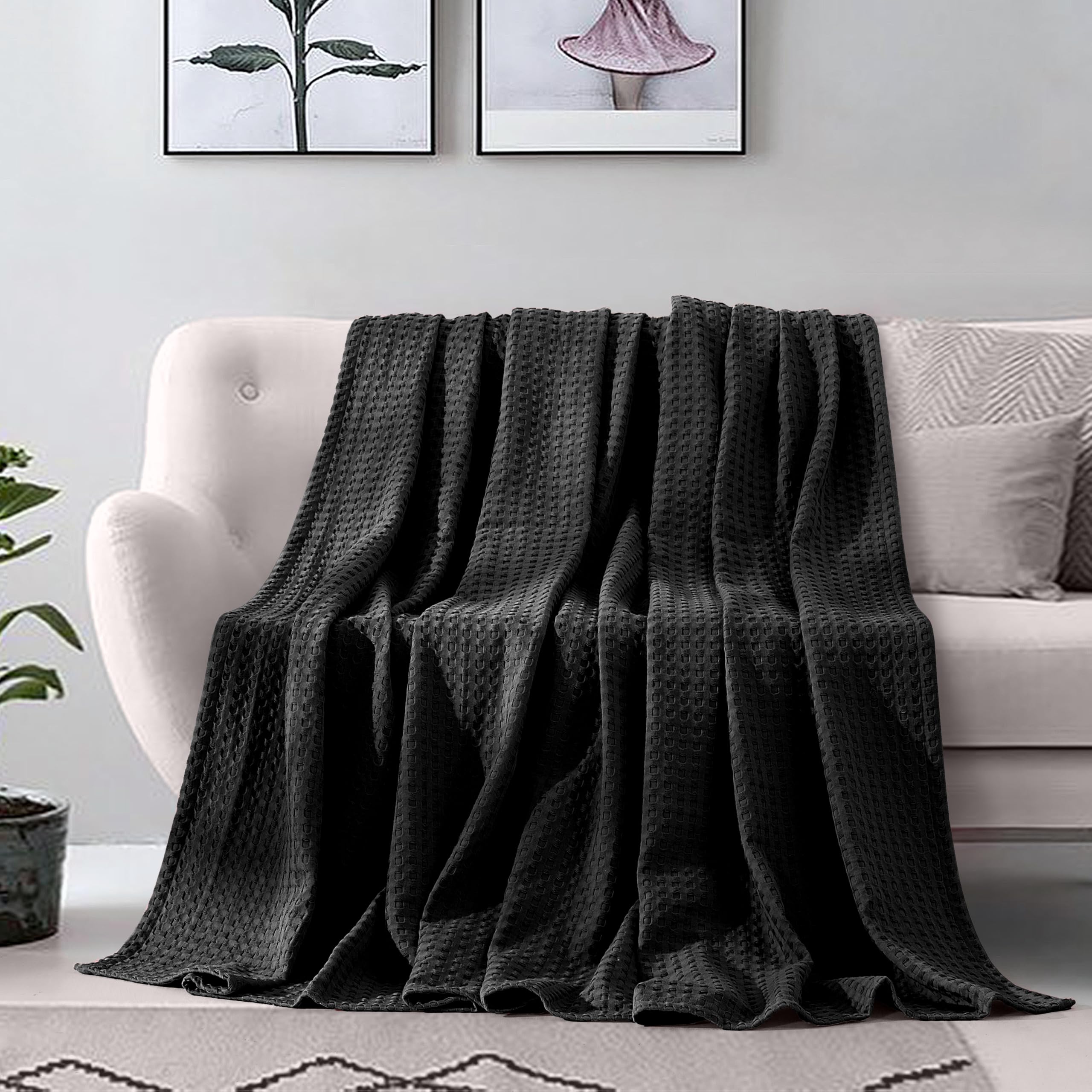 Elegant Comfort 100% Cotton Waffle Blanket - Queen Size 90x90 Inches Lightweight All Season