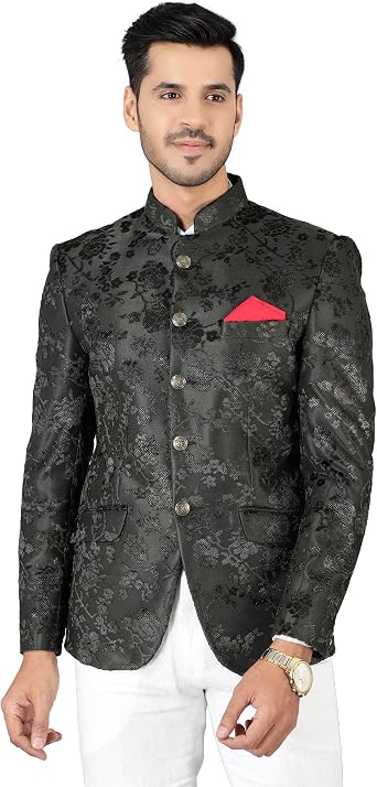 WINTAGE Mens Embroidered Velvet Party/Festive Indian Jodhpuri Grandad Bandhgala Blazer Blue