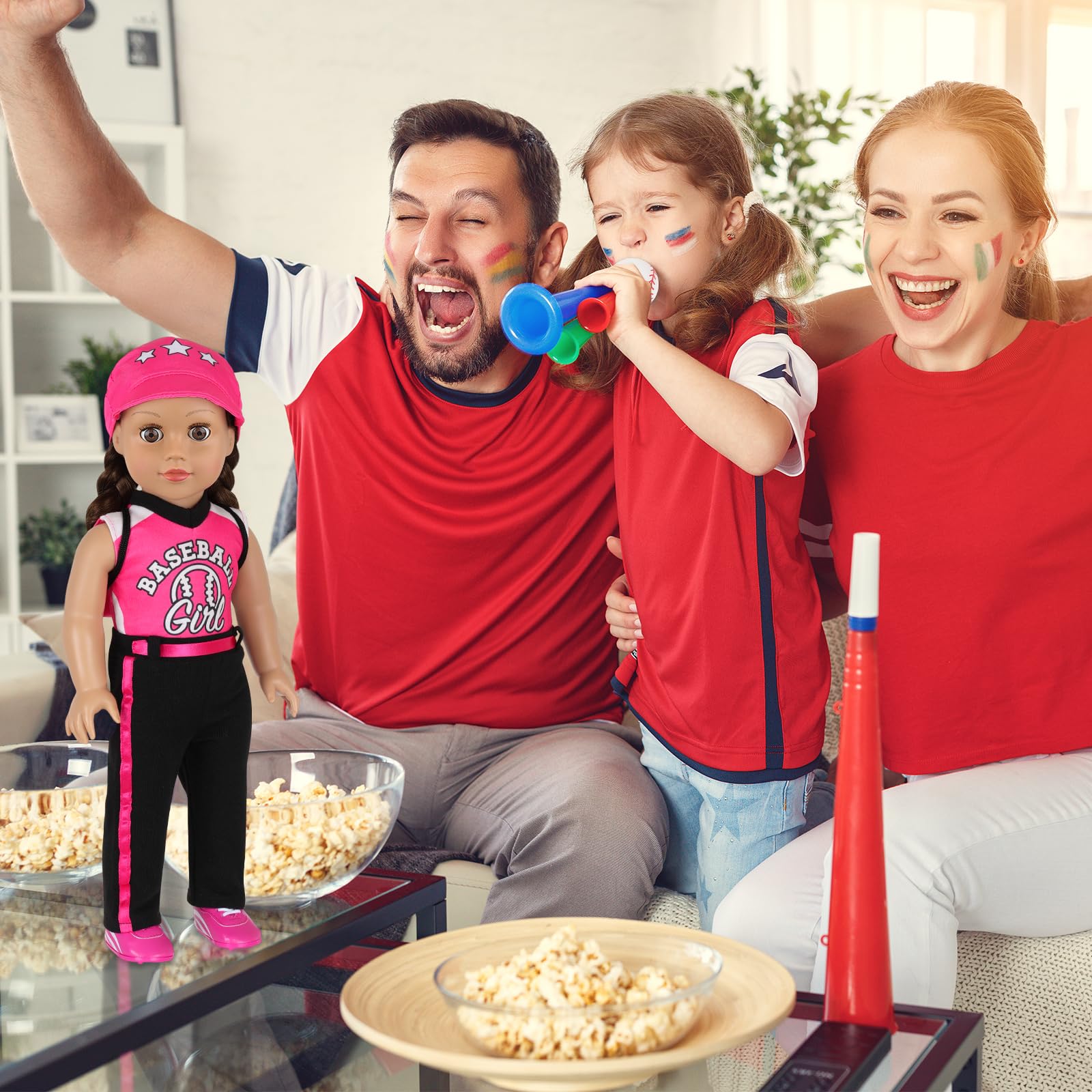 Juego de 7 accesorios de sudadera de béisbol de 18 pulgadas con diseño de rosas de muñeca de 18 pulgadas compatible con muñecas de niña de 18 pulgadas 7