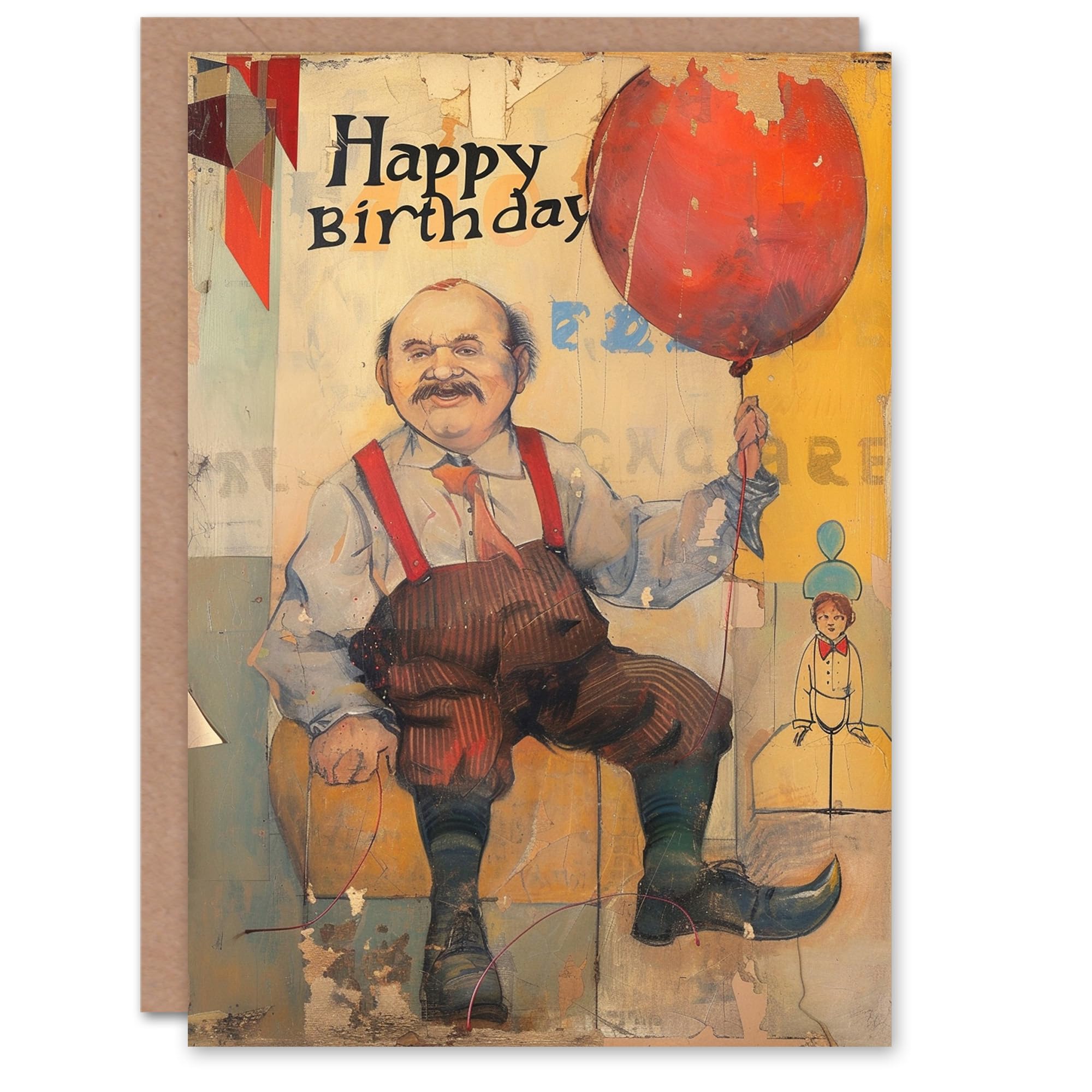 Artery8 Birthday Card Man with Balloon Carnival Circus Painting For Him Man Male Dad Brother Son Papa Grandad Greeting Card