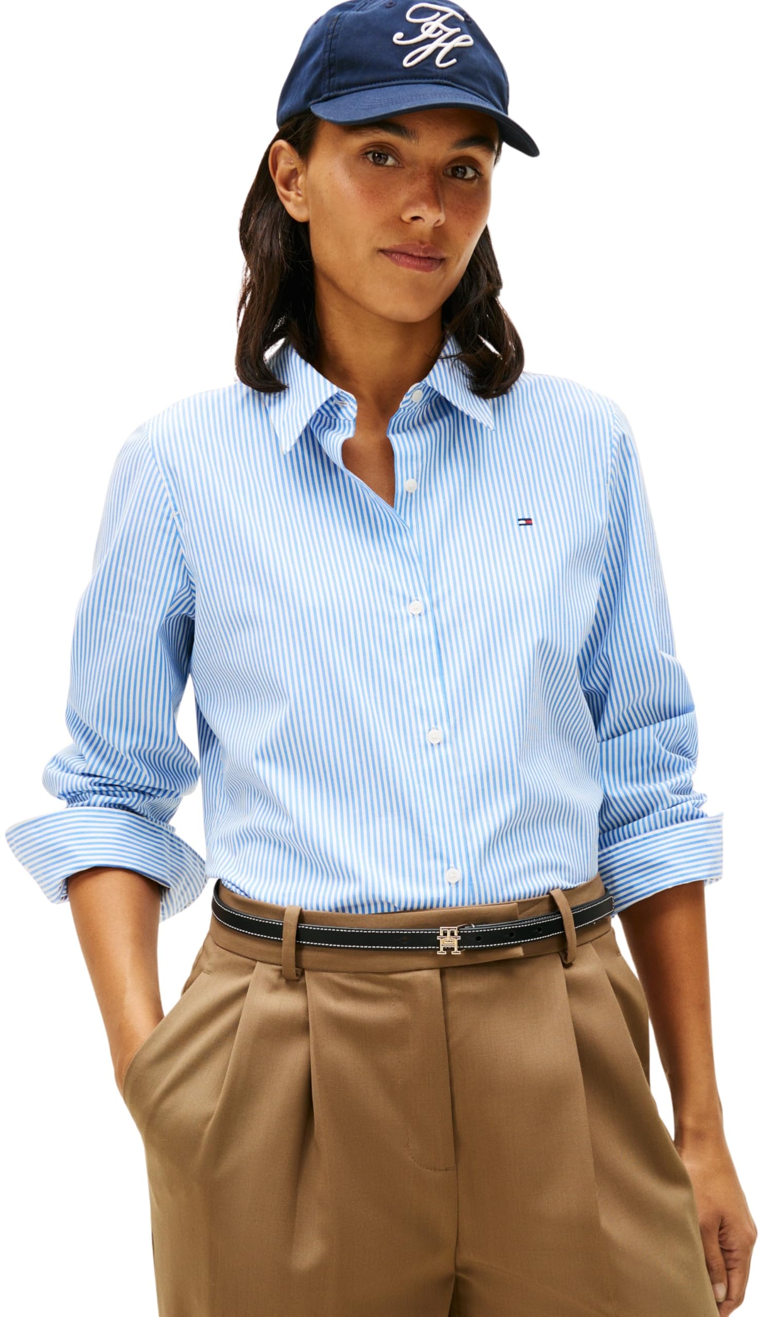 Tommy Hilfiger Damen Hemd Poplin Regular mit Spitzkragen