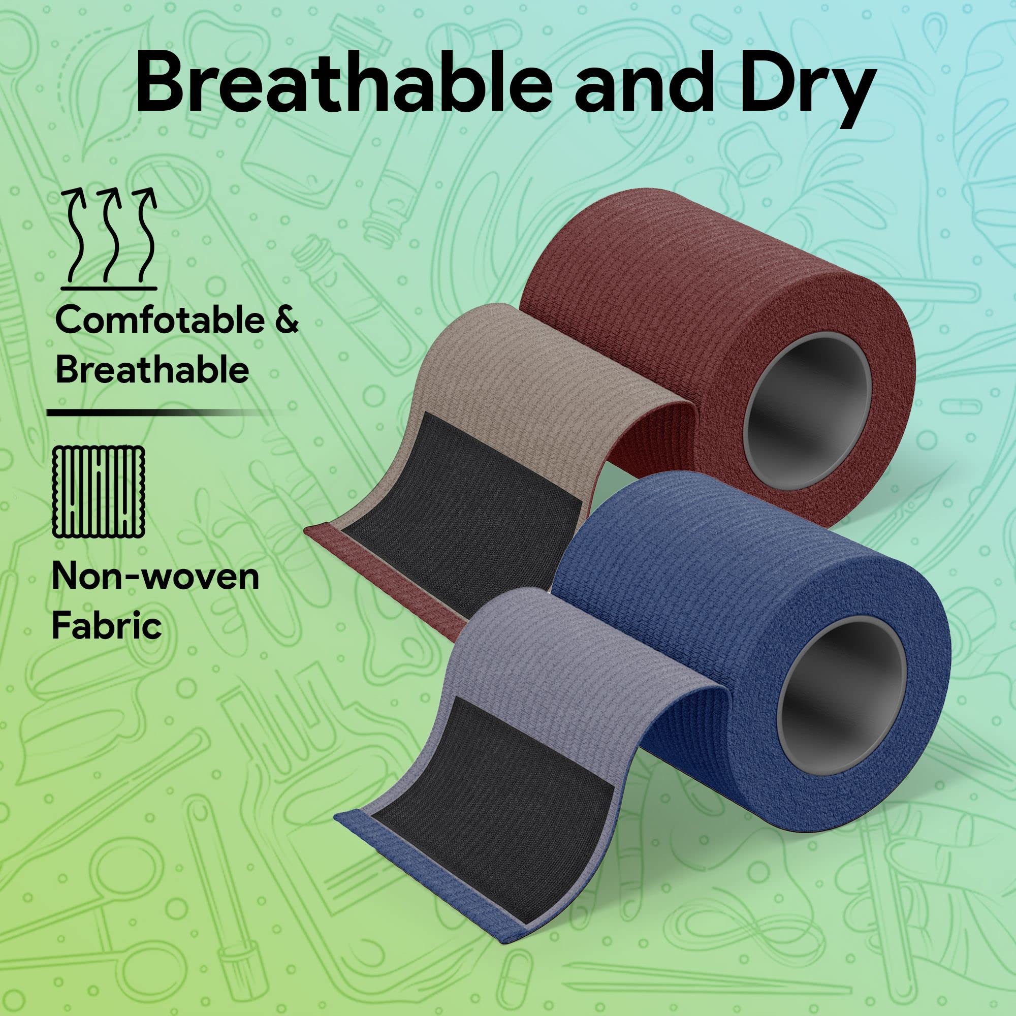 Elastische Bandage für Wunden, Selbstverschluss – 7,6 x 457,2 cm Kompressionsbandage Medizinische Wrap – (2) Atmungsaktiv & feuchtigkeitsbeständig, elastische Wickelbandagen für Fuß-, Bein-, Arm- und