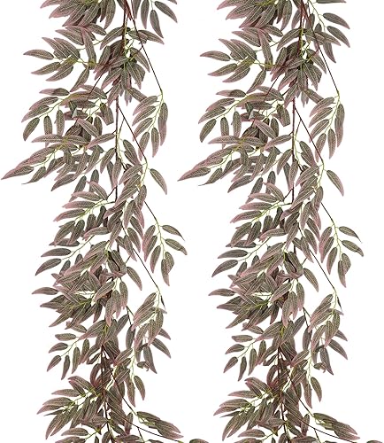Guirnalda de hiedra de hojas de sauce artificial colgante, 2 unidades, 5.7 pies, guirnalda de hiedra, planta colgante falsa, sauce sintético,