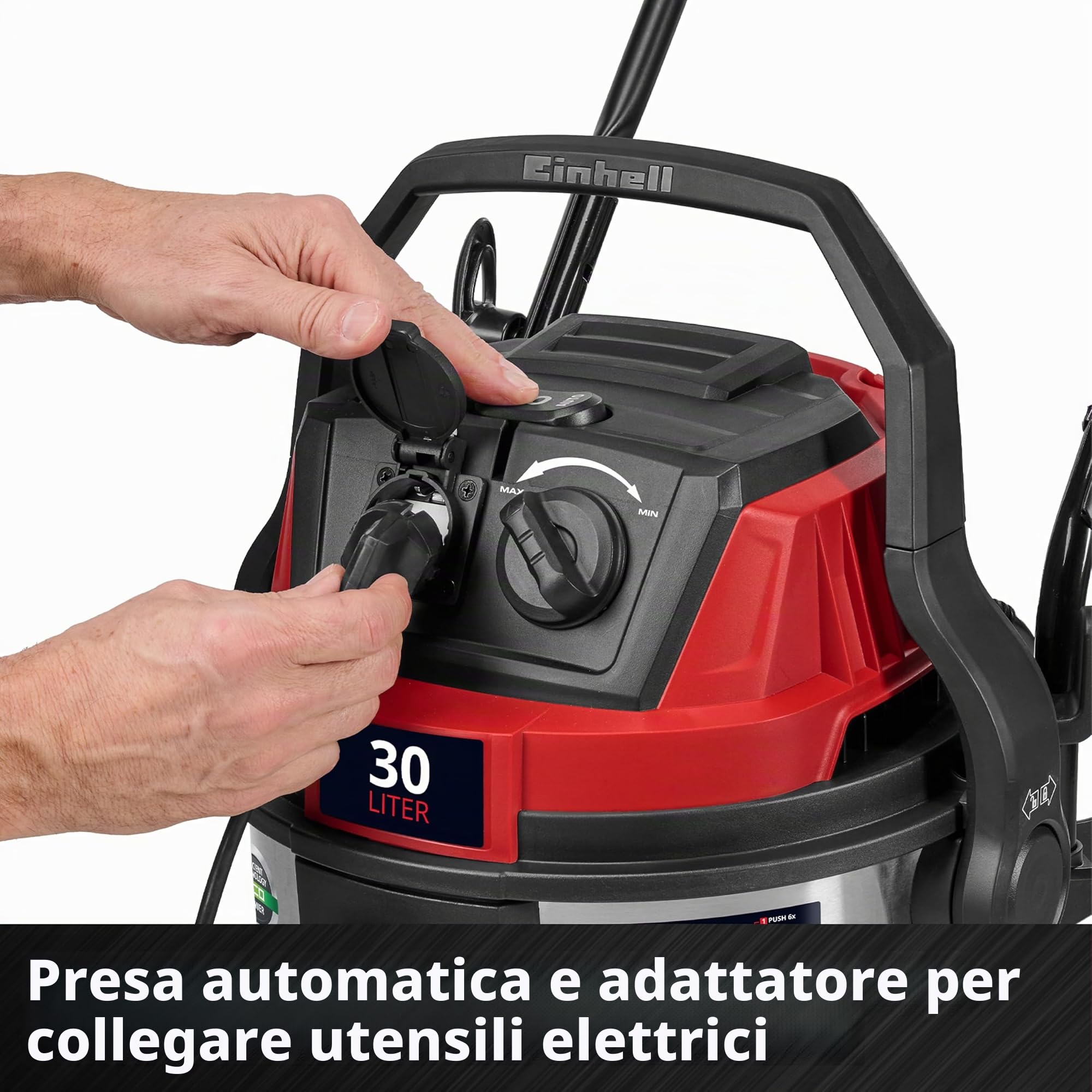 Einhell Aspiratore TE-VC 3080 SACL (1150 W, 220 mbar di potenza, serbatoio da 30 L, classe di protezione dalla polvere L, filtro HEPA, pulizia del filtro, presa automatica, accessori inclusi)