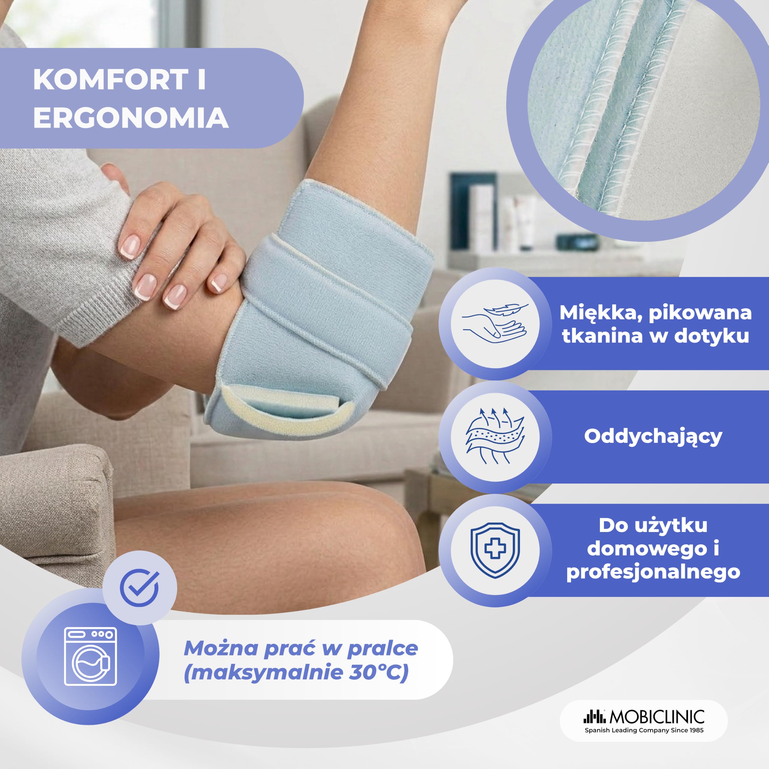 Mobiclinic, Podkładki pod łokieć i piętę, Lewy prawy pakiet, Łokieć, Pięta, Marka europejska, Zapobieganie odleżynom, Bawełna, Jeden rozmiar, Regulacja, Można prać, Niebieski