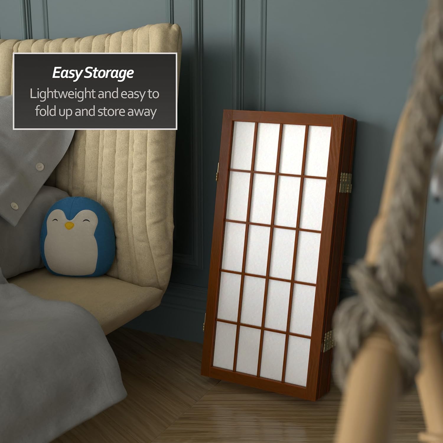 2 ft. Short Desktop Window Pane Shoji Screen - Walnut - 5 Panels image 5